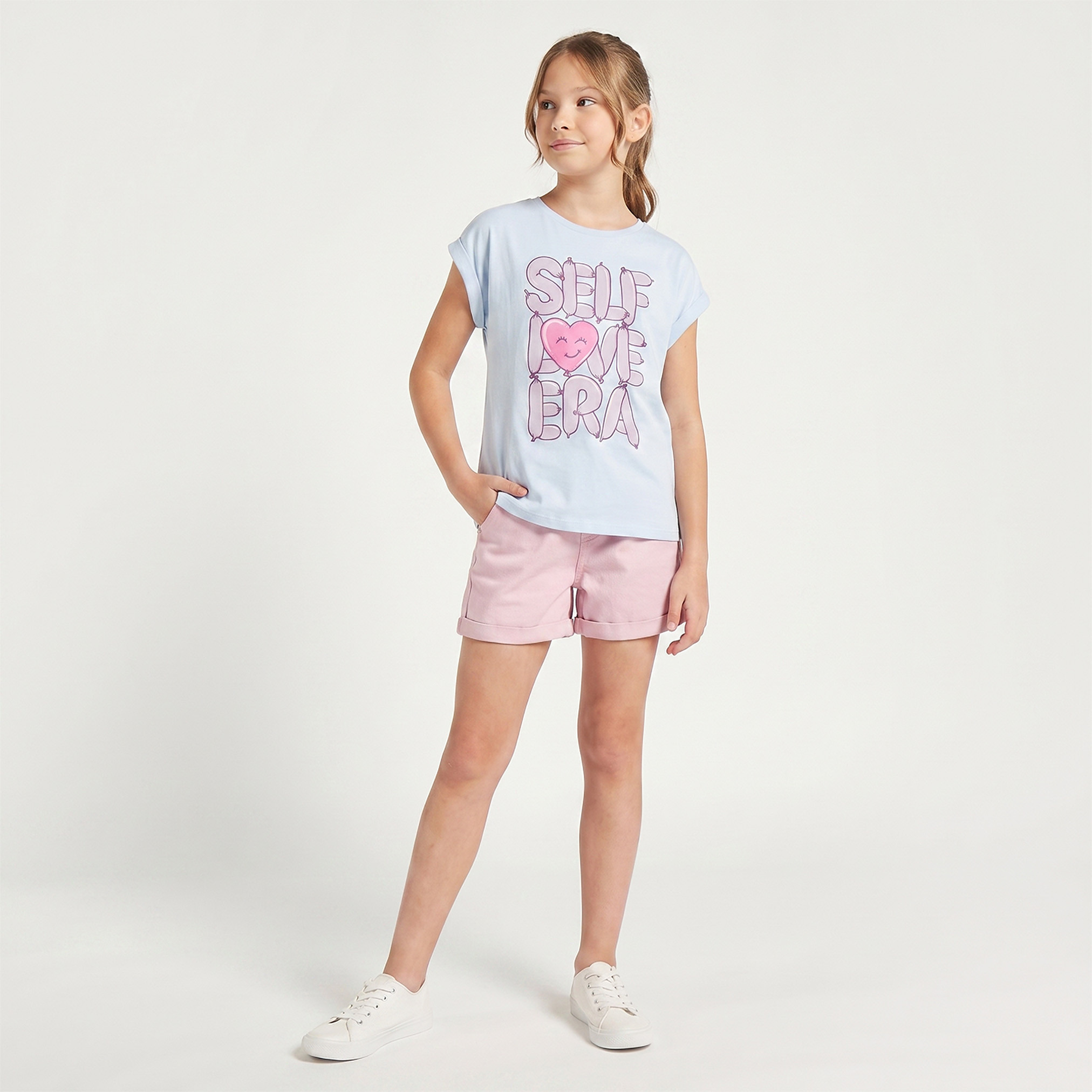 Juniors Round Neck Short Sleeve T-shirt with Slogan Print-girls-clothing-tshirts-image-5
