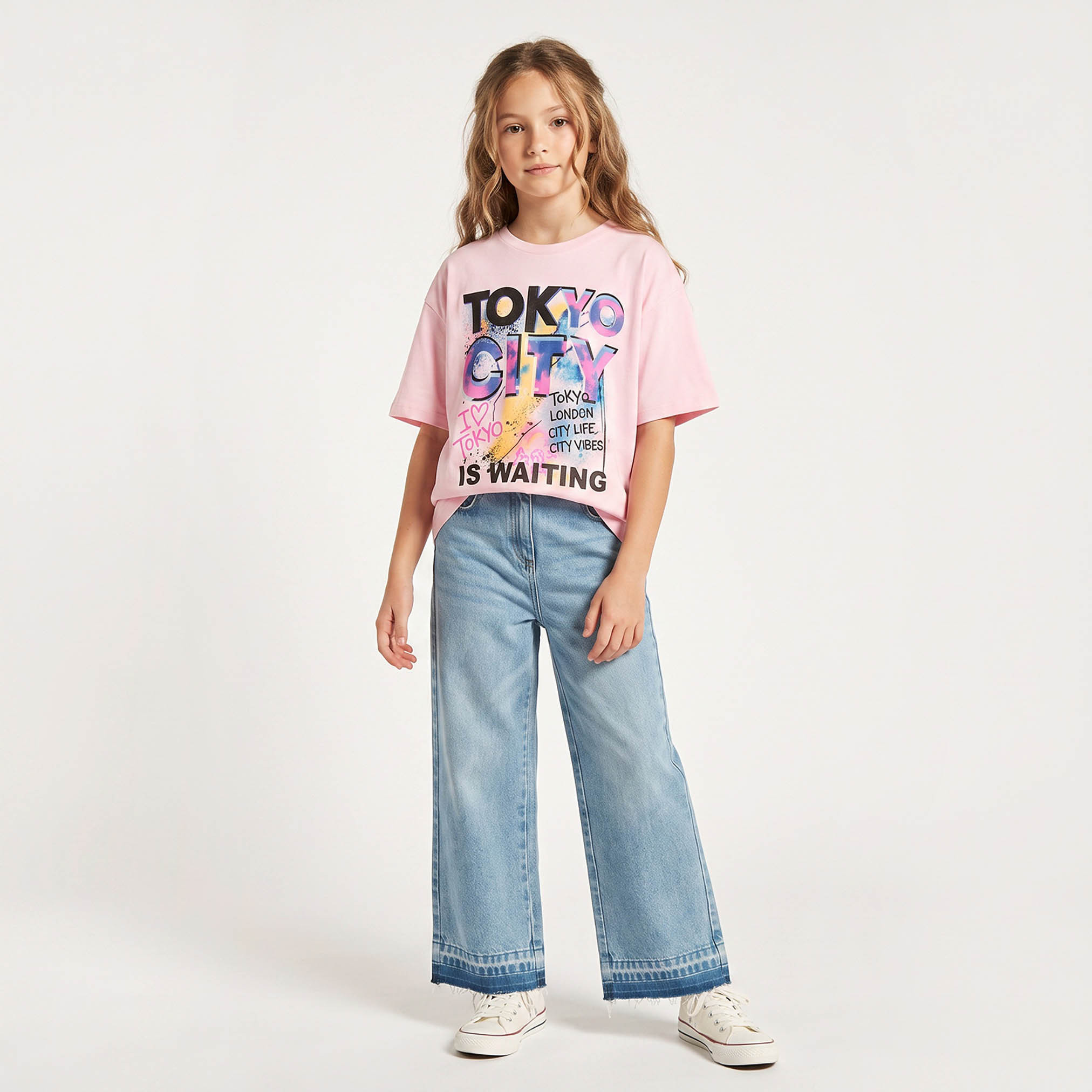 تيشيرت برقبة ضيقة وأكمام قصيرة وطبعات من جونيورز-girls-clothing-tshirts-image-2