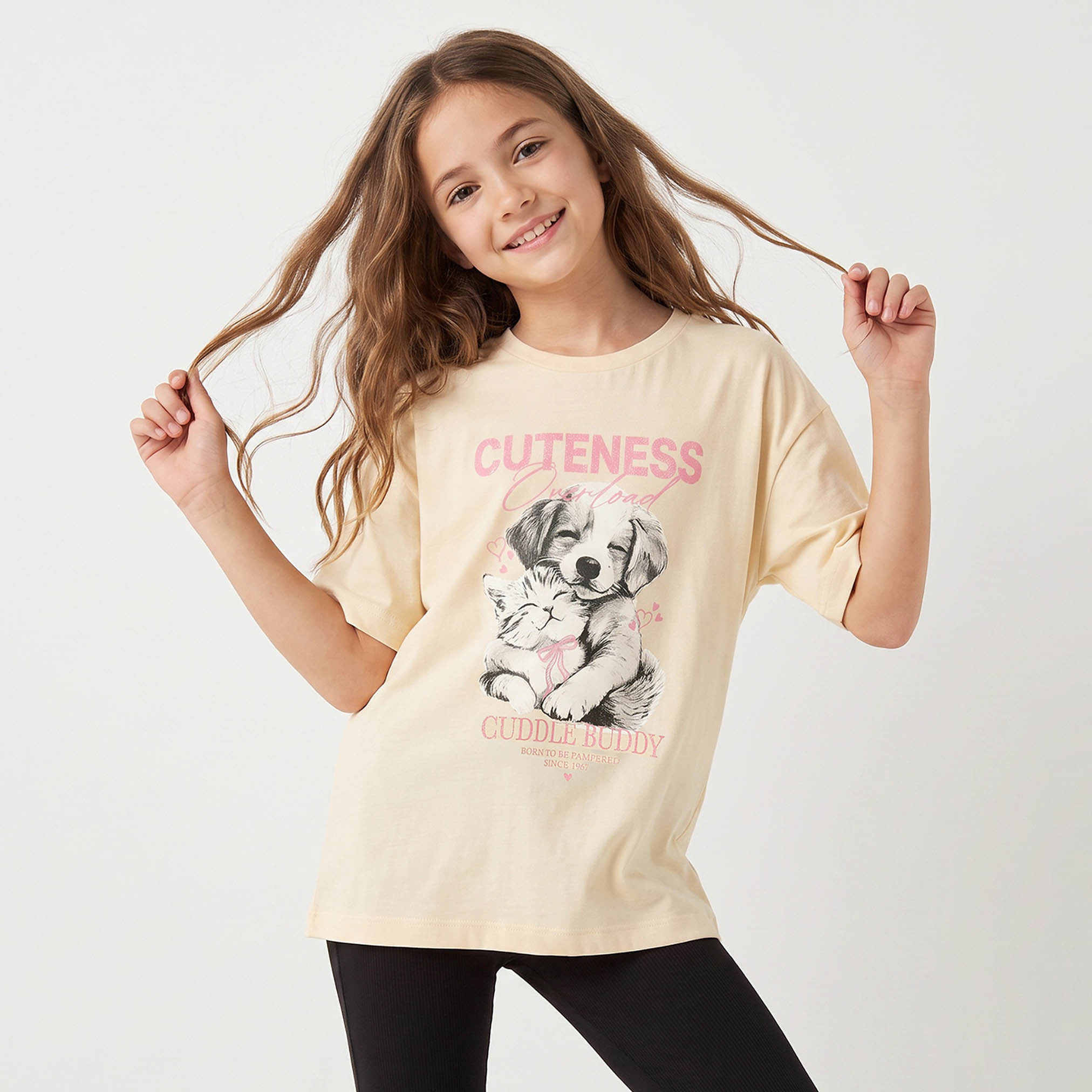 Juniors Crew Neck Short Sleeves T-shirt with Graphic Print-girls-clothing-tshirts-image-1
