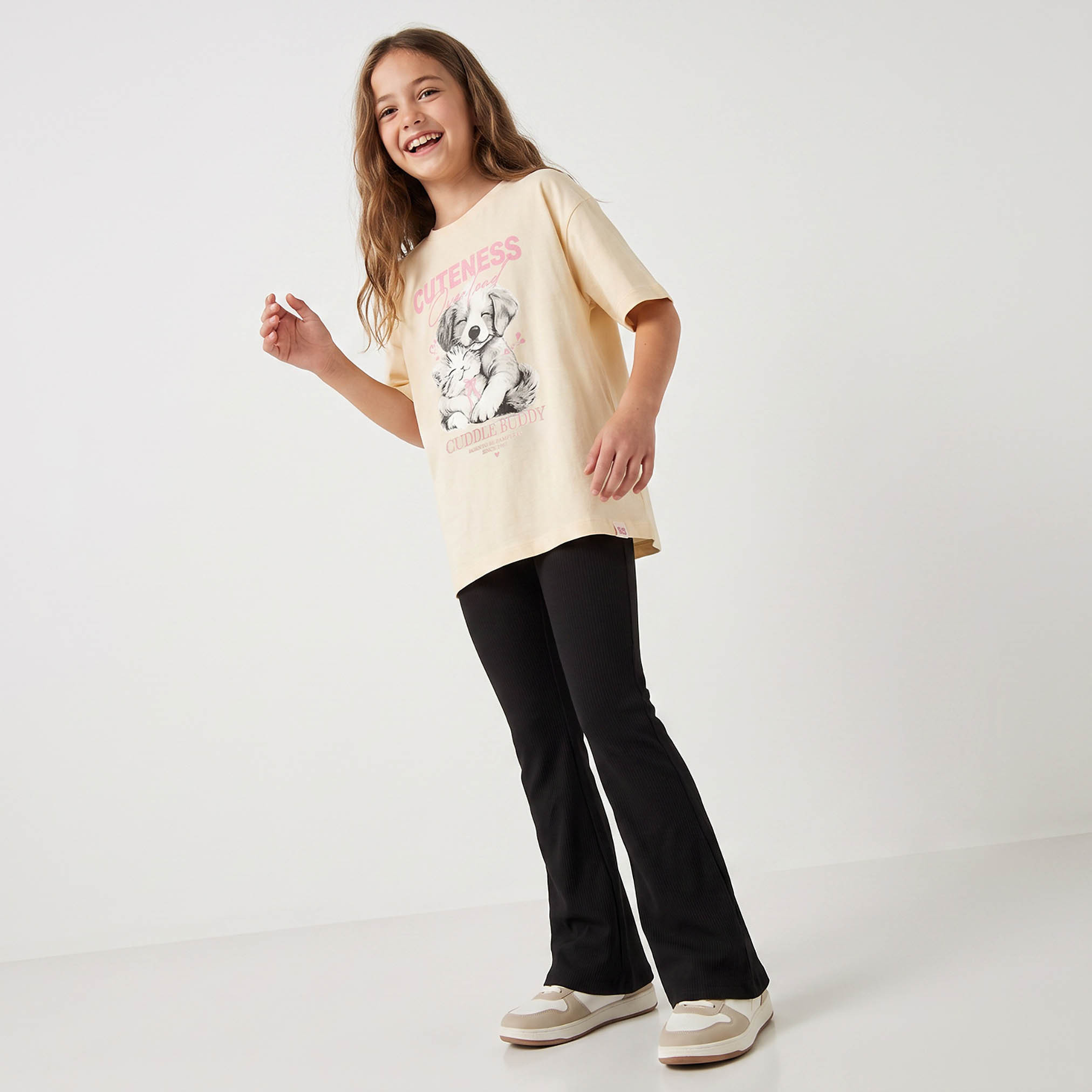 Juniors Crew Neck Short Sleeves T-shirt with Graphic Print-girls-clothing-tshirts-image-5