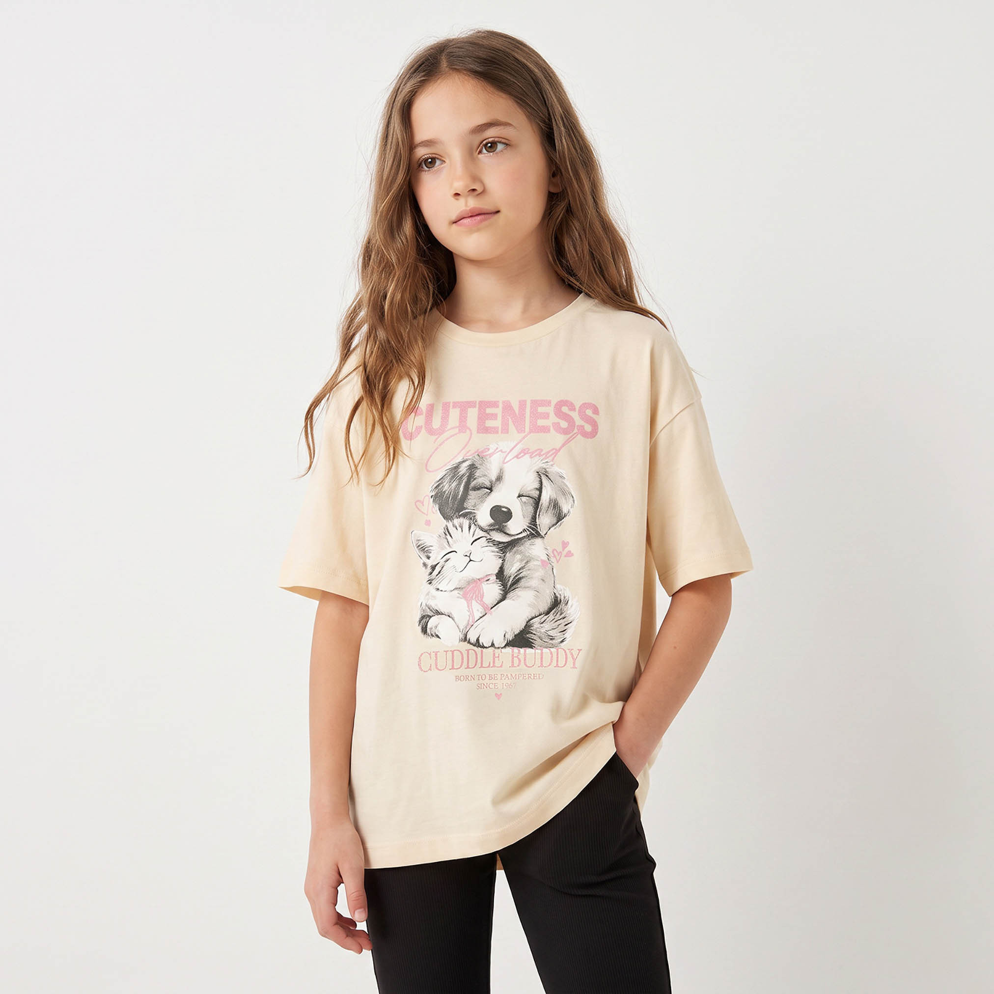 Juniors Crew Neck Short Sleeves T-shirt with Graphic Print-girls-clothing-tshirts-image-6