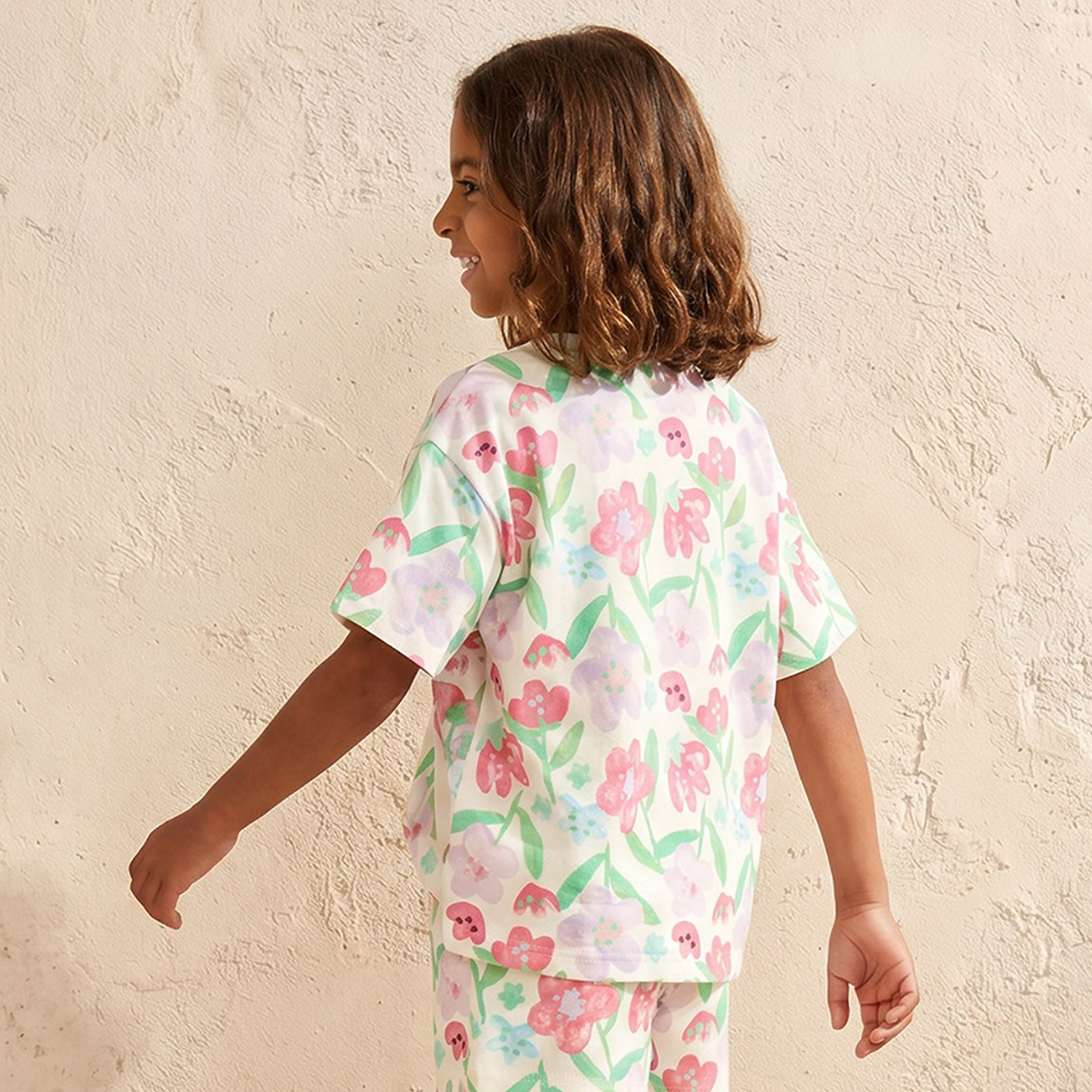 Juniors Crew Neck Short Sleeves T-shirt with Floral Print-girls-clothing-tshirts-image-3