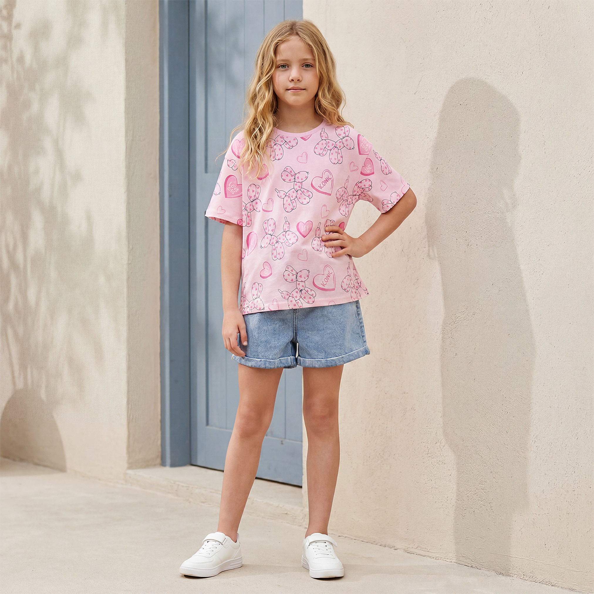 Juniors Crew Neck Short Sleeves T-shirt with Cute Print-girls-clothing-tshirts-image-2