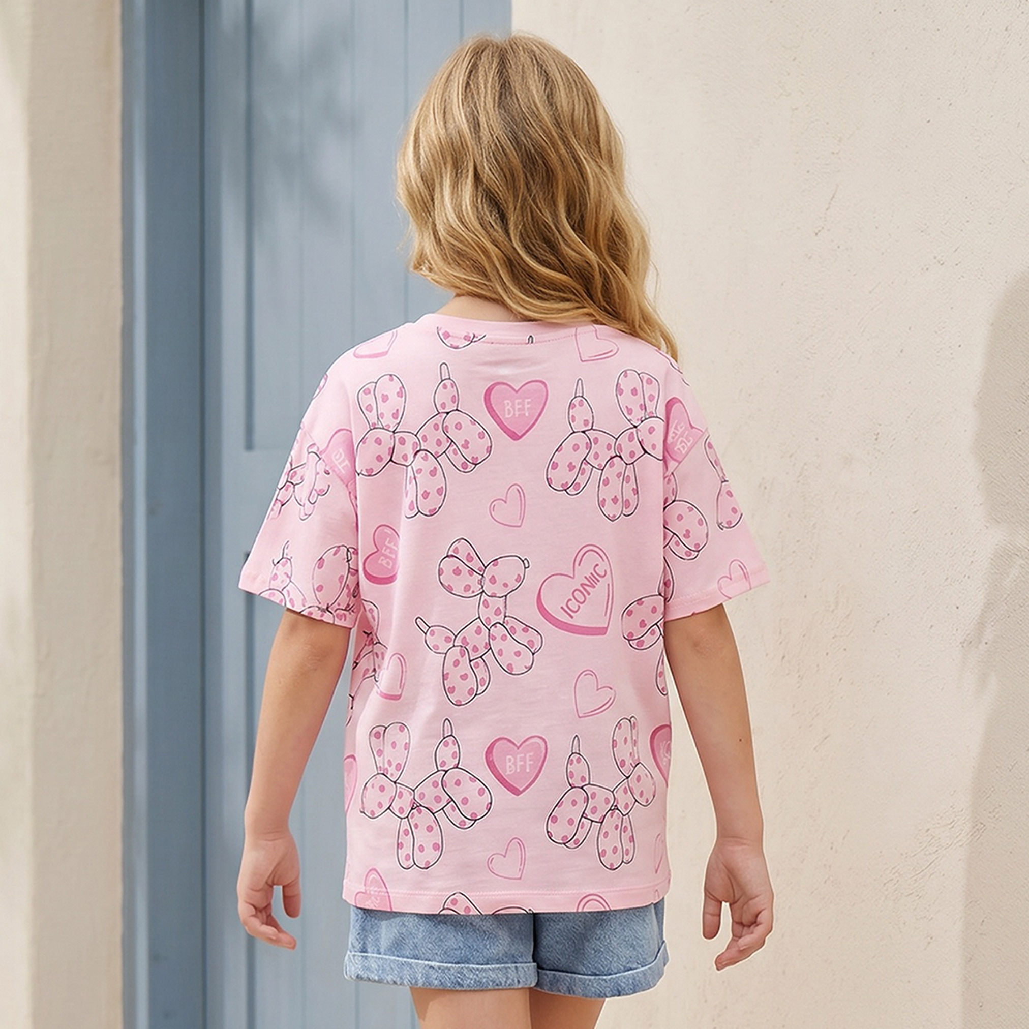 Juniors Crew Neck Short Sleeves T-shirt with Cute Print-girls-clothing-tshirts-image-3