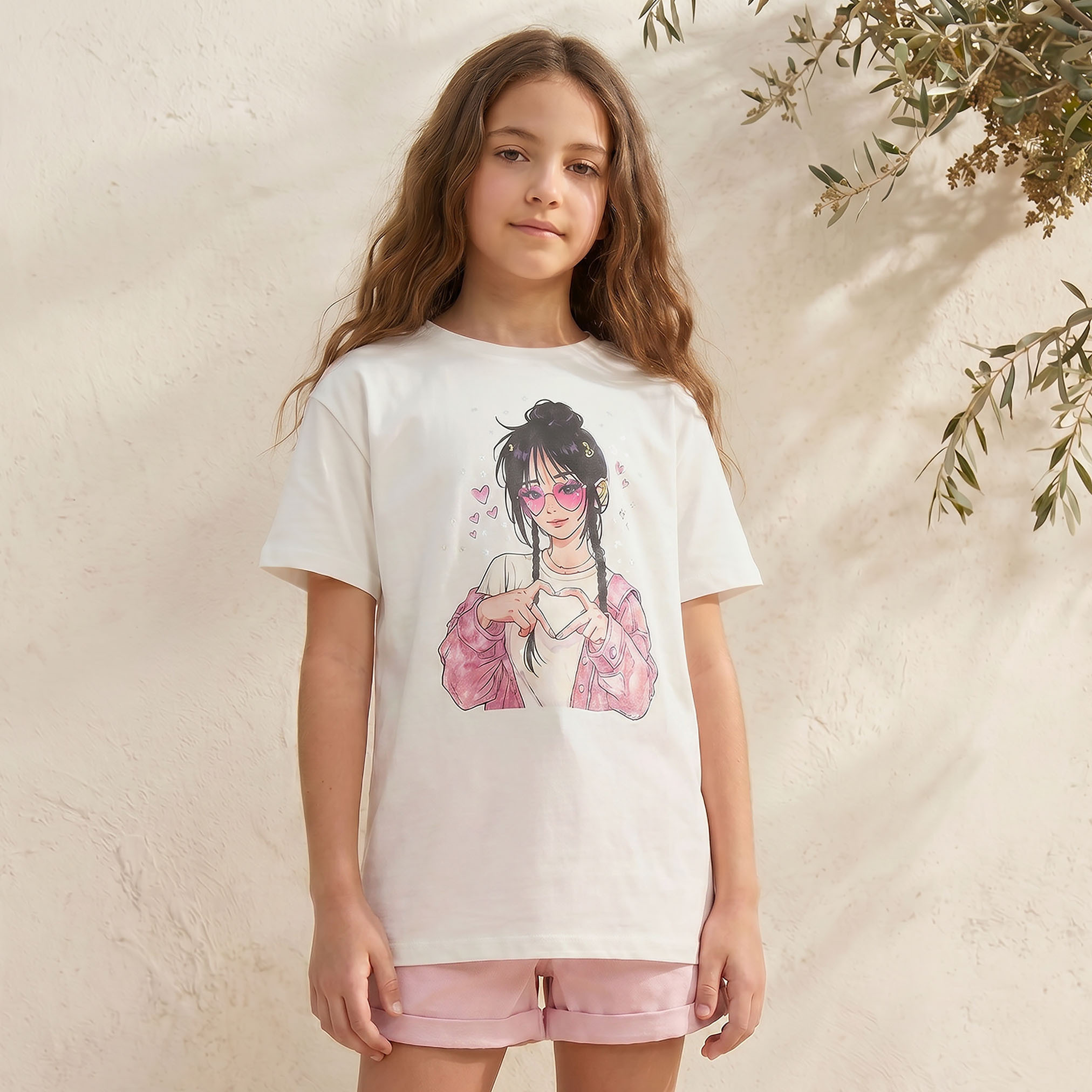 Juniors Crew Neck Short Sleeves T-shirt with Anime Print-girls-clothing-tshirts-image-1