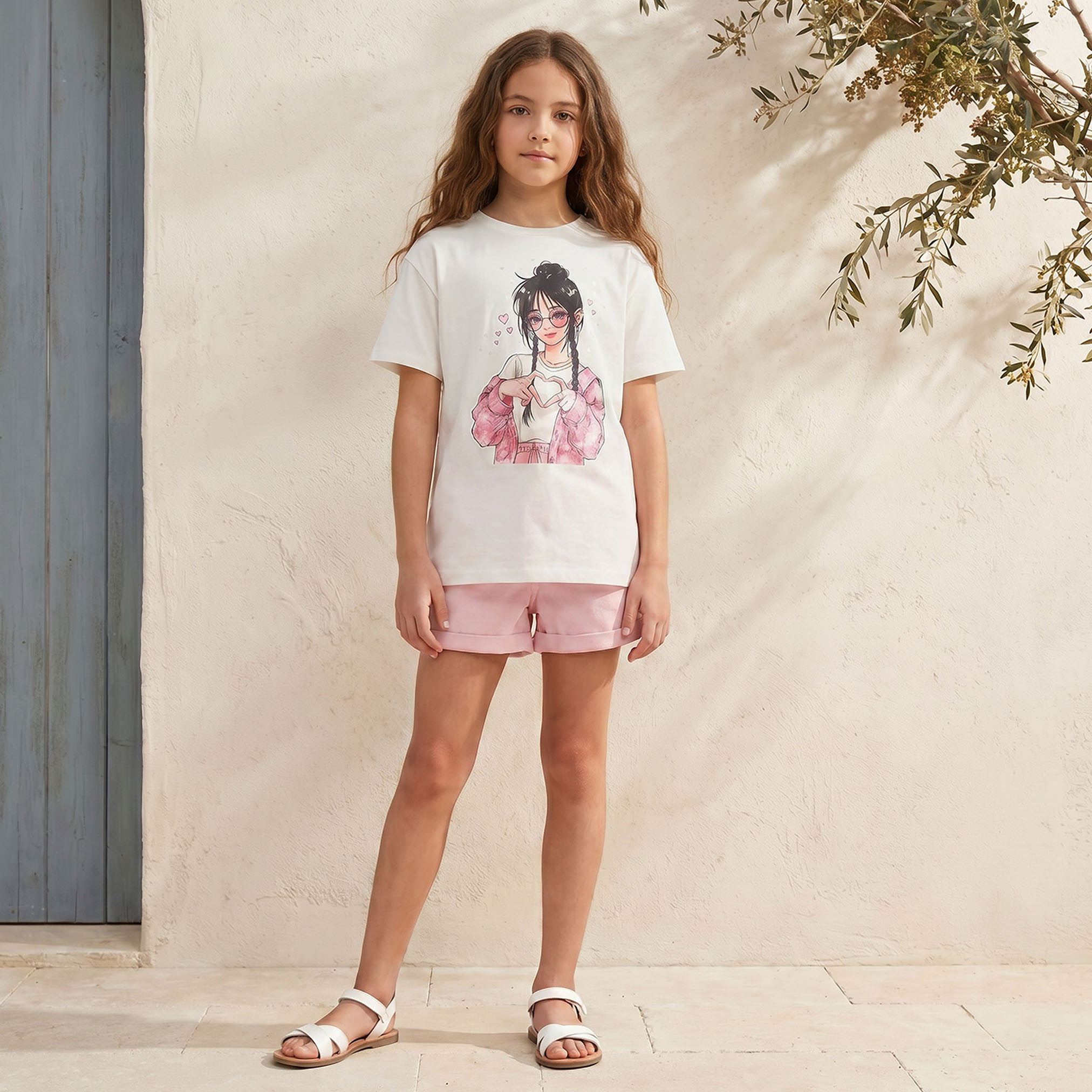 Juniors Crew Neck Short Sleeves T-shirt with Anime Print-girls-clothing-tshirts-image-2
