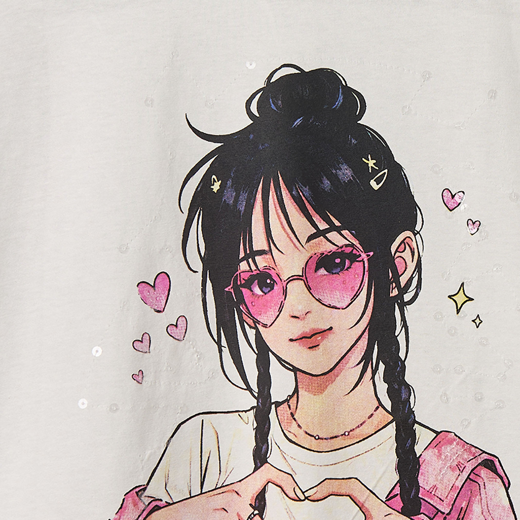 Juniors Crew Neck Short Sleeves T-shirt with Anime Print-girls-clothing-tshirts-image-4