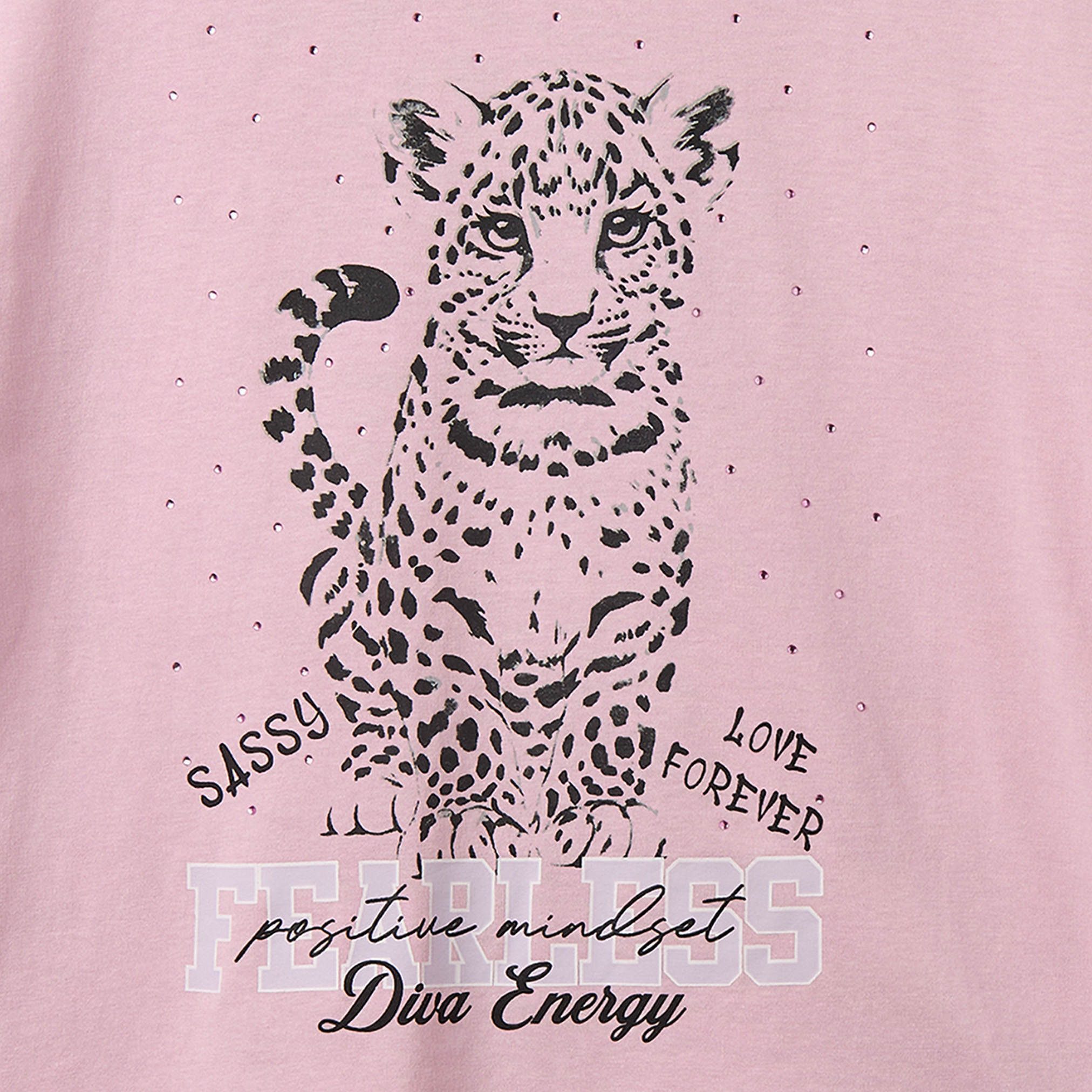 Juniors Crew Neck Short Sleeves T-shirt with Leopard Print-girls-clothing-tshirts-image-4
