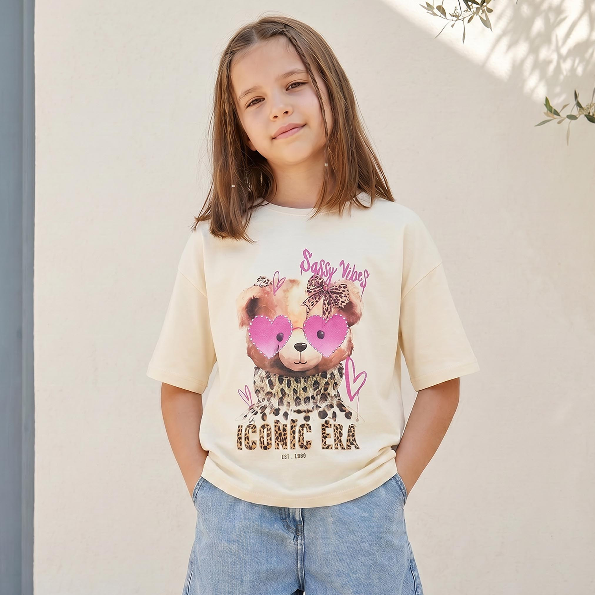 Juniors Crew Neck Short Sleeves T-shirt with Graphic Print-girls-clothing-tshirts-image-1