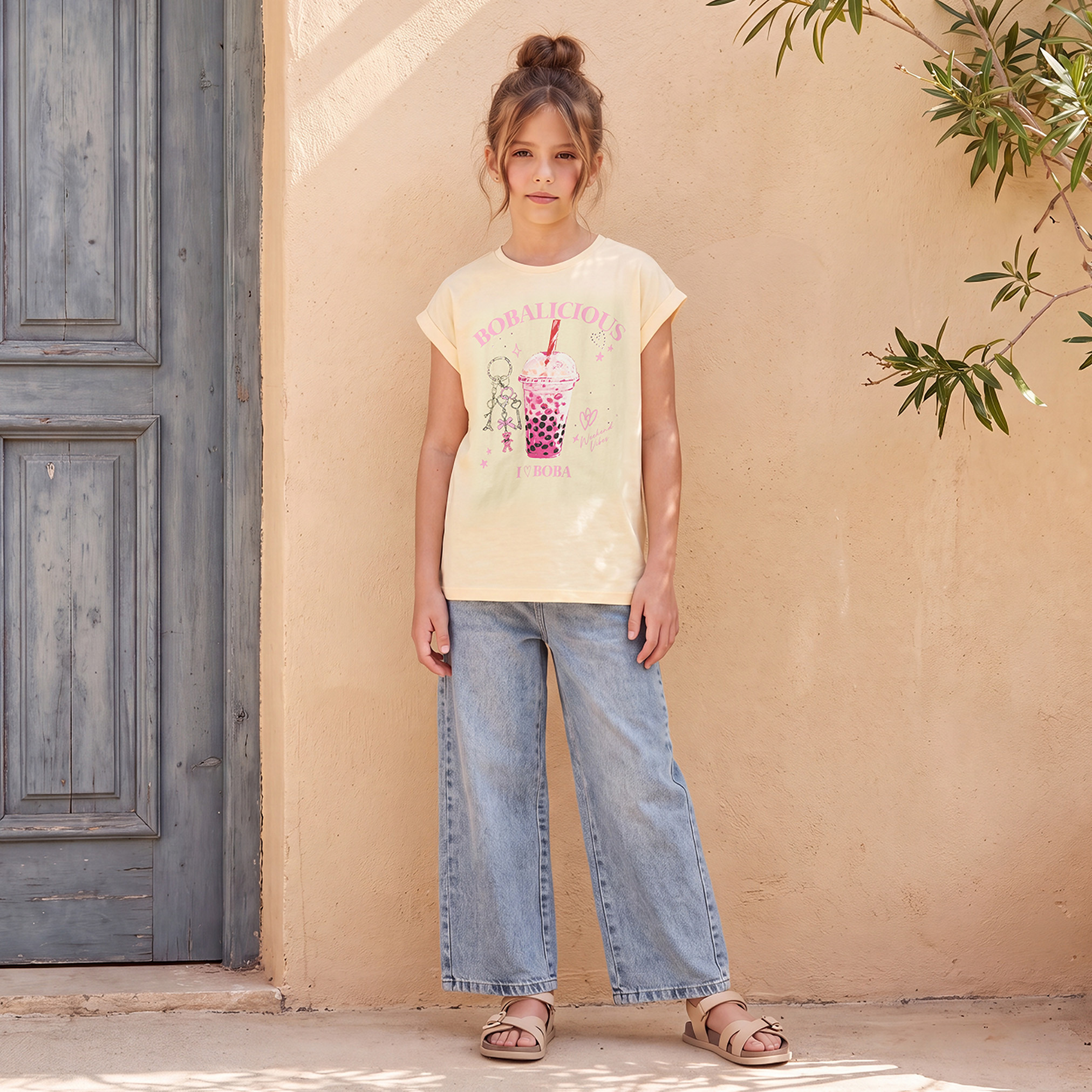 تيشيرت بياقة ضيقة وأكمام قصيرة وطبعات جرافيك من جونيورز-girls-clothing-tshirts-image-4