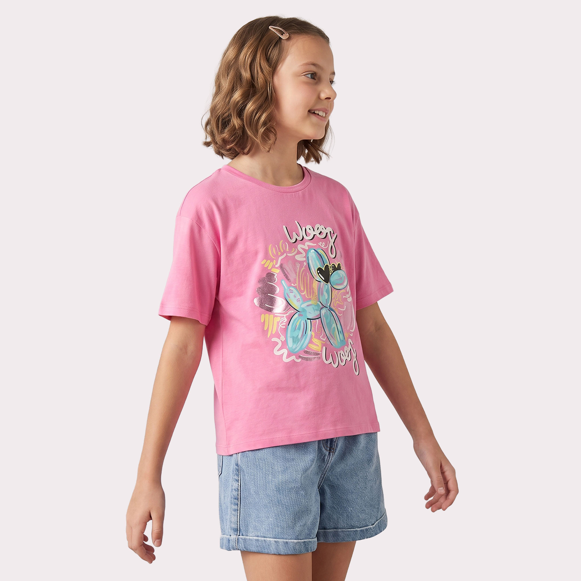 Juniors Crew Neck Short Sleeves T-shirt with Graphic Print-girls-clothing-tshirts-image-1
