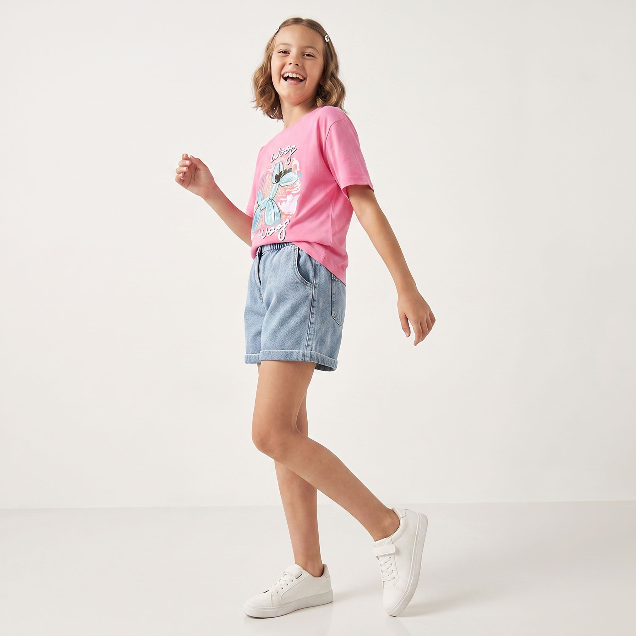 Juniors Crew Neck Short Sleeves T-shirt with Graphic Print-girls-clothing-tshirts-image-4