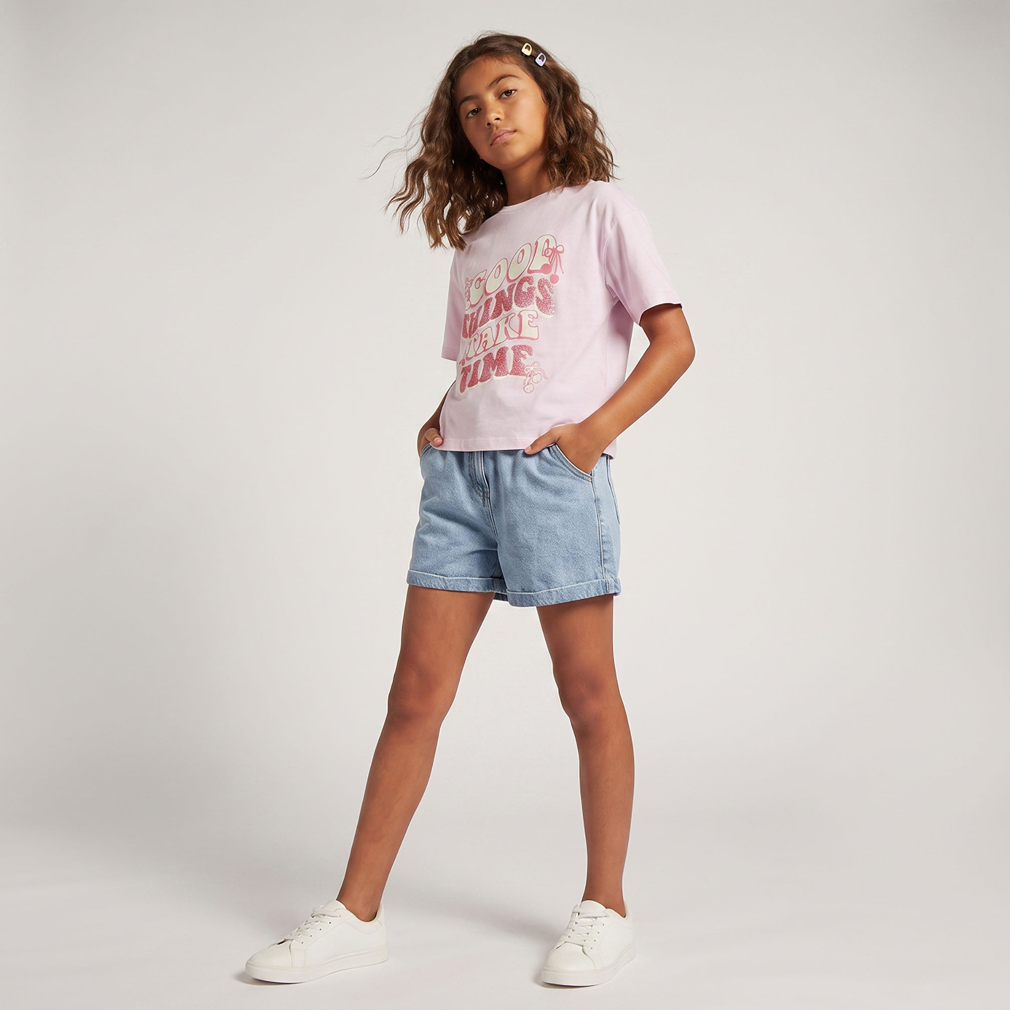 Juniors Crew Neck Short Sleeves T-shirt with Typography Print-girls-clothing-tshirts-image-4