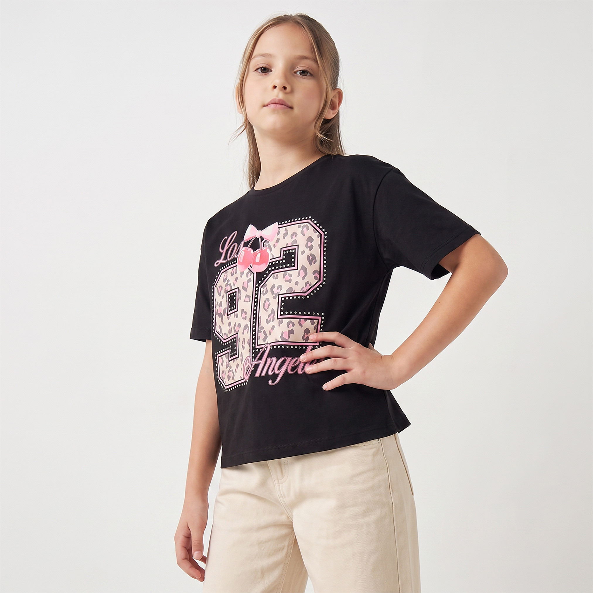 Juniors Crew Neck Short Sleeves T-shirt with Varsity Print-girls-clothing-tshirts-image-1