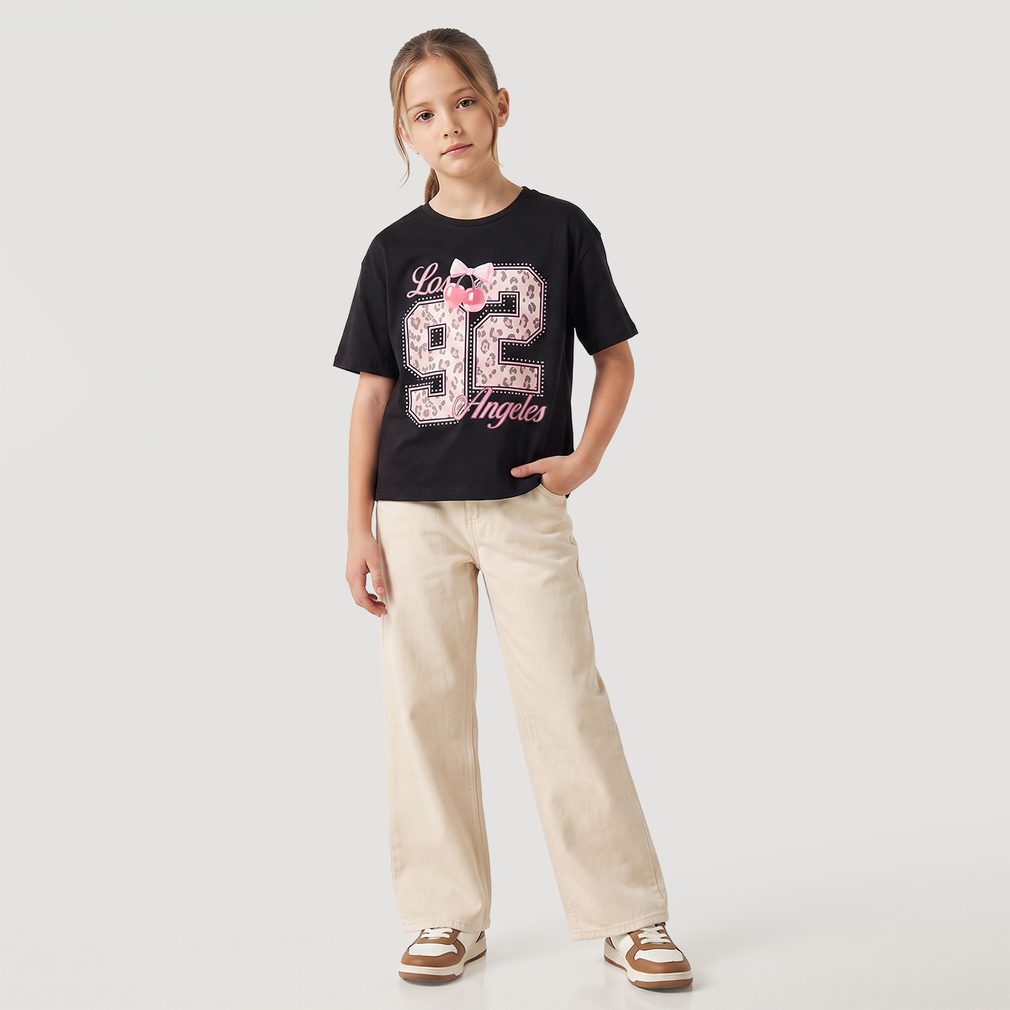Juniors Crew Neck Short Sleeves T-shirt with Varsity Print-girls-clothing-tshirts-image-2