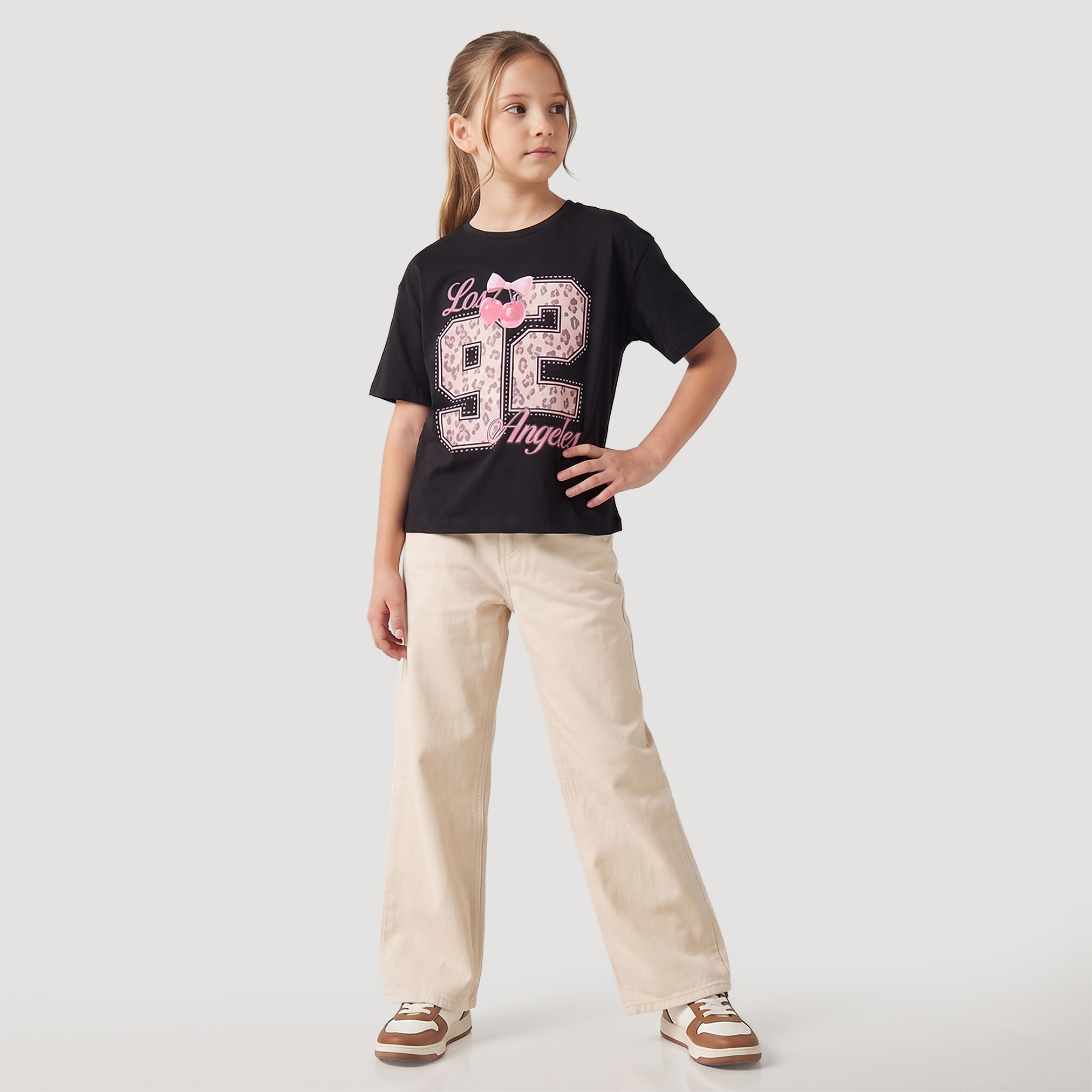 Juniors Crew Neck Short Sleeves T-shirt with Varsity Print-girls-clothing-tshirts-image-5