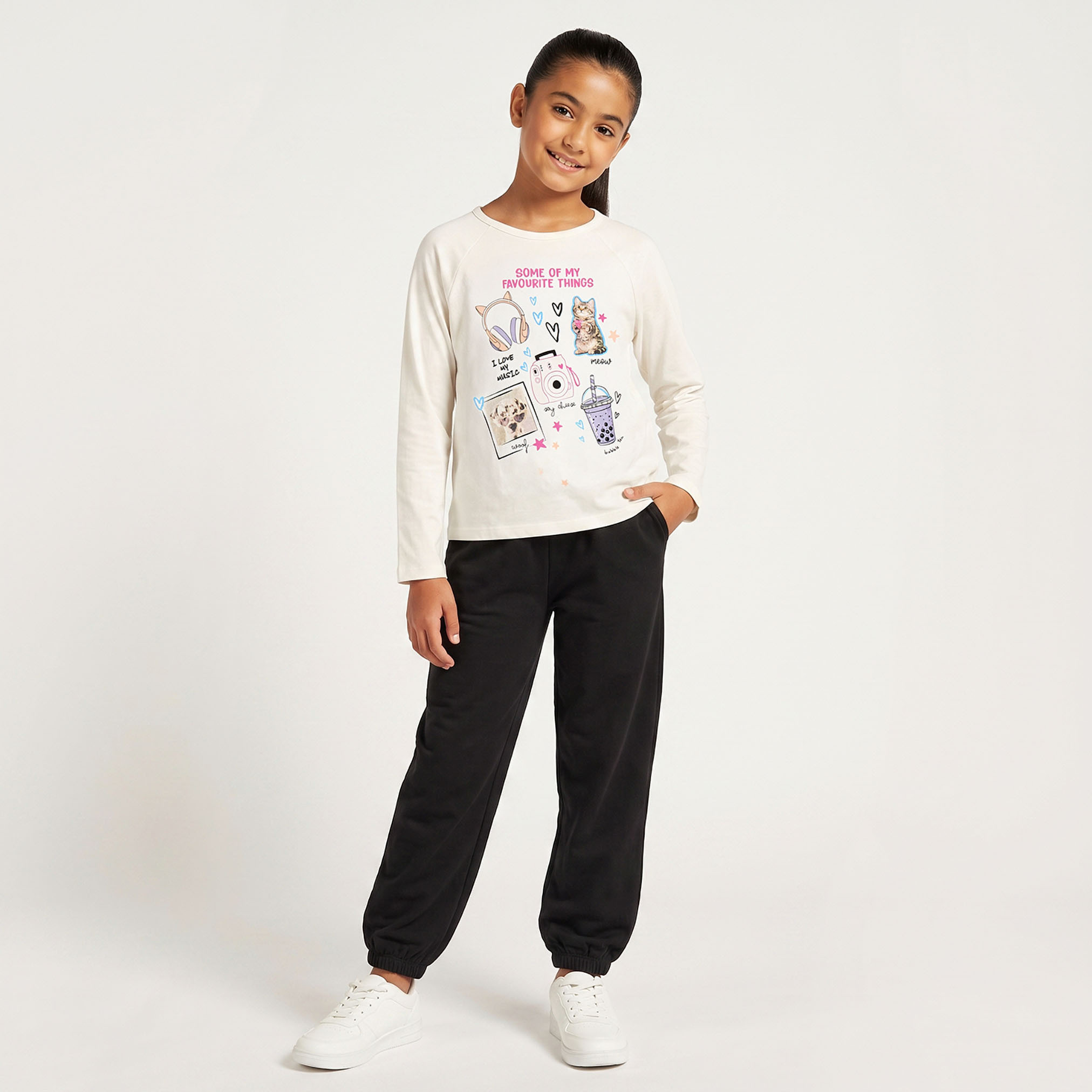 Juniors Crew Neck Long Sleeves T-shirt with Graphic Print-girls-clothing-tshirts-image-2