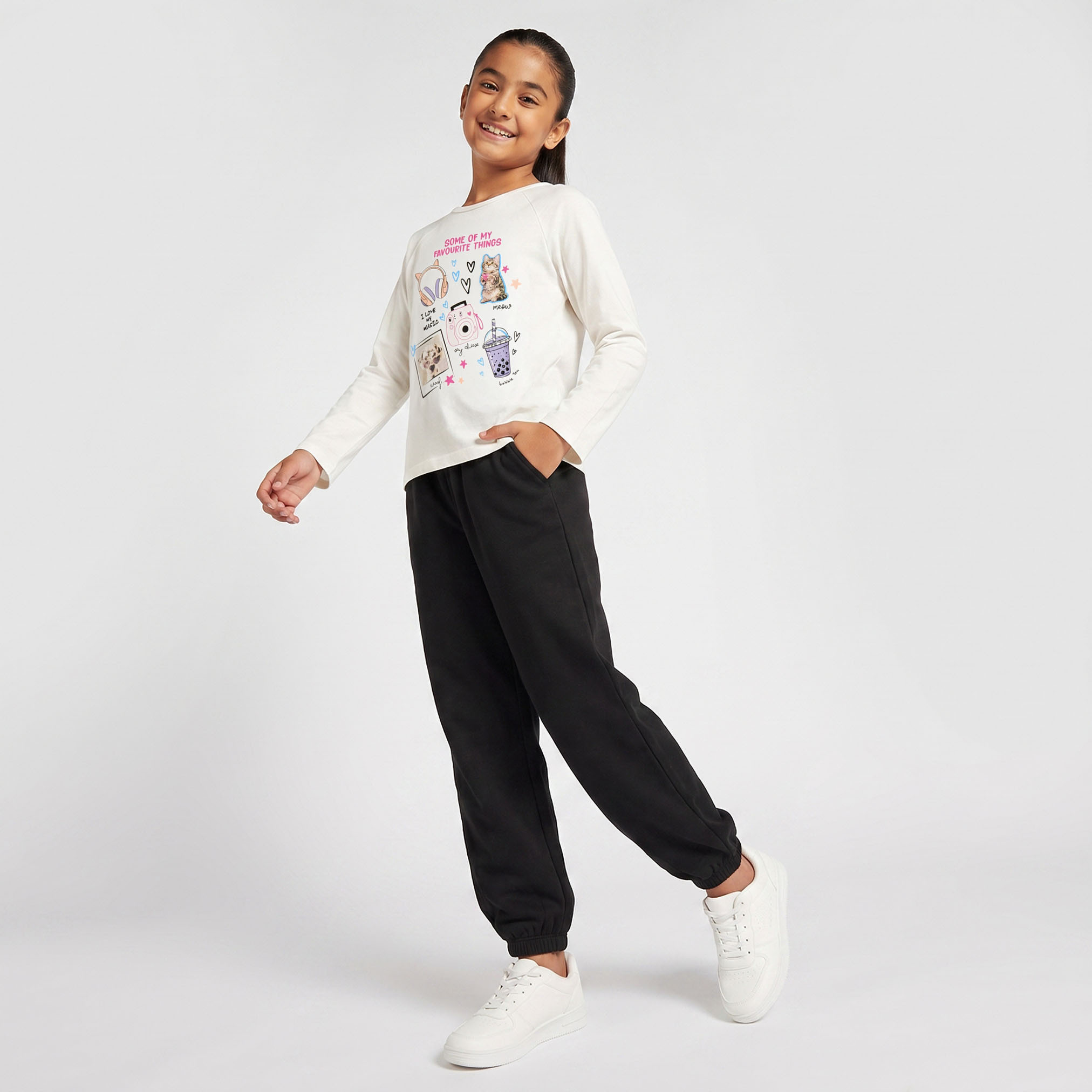 Juniors Crew Neck Long Sleeves T-shirt with Graphic Print-girls-clothing-tshirts-image-4