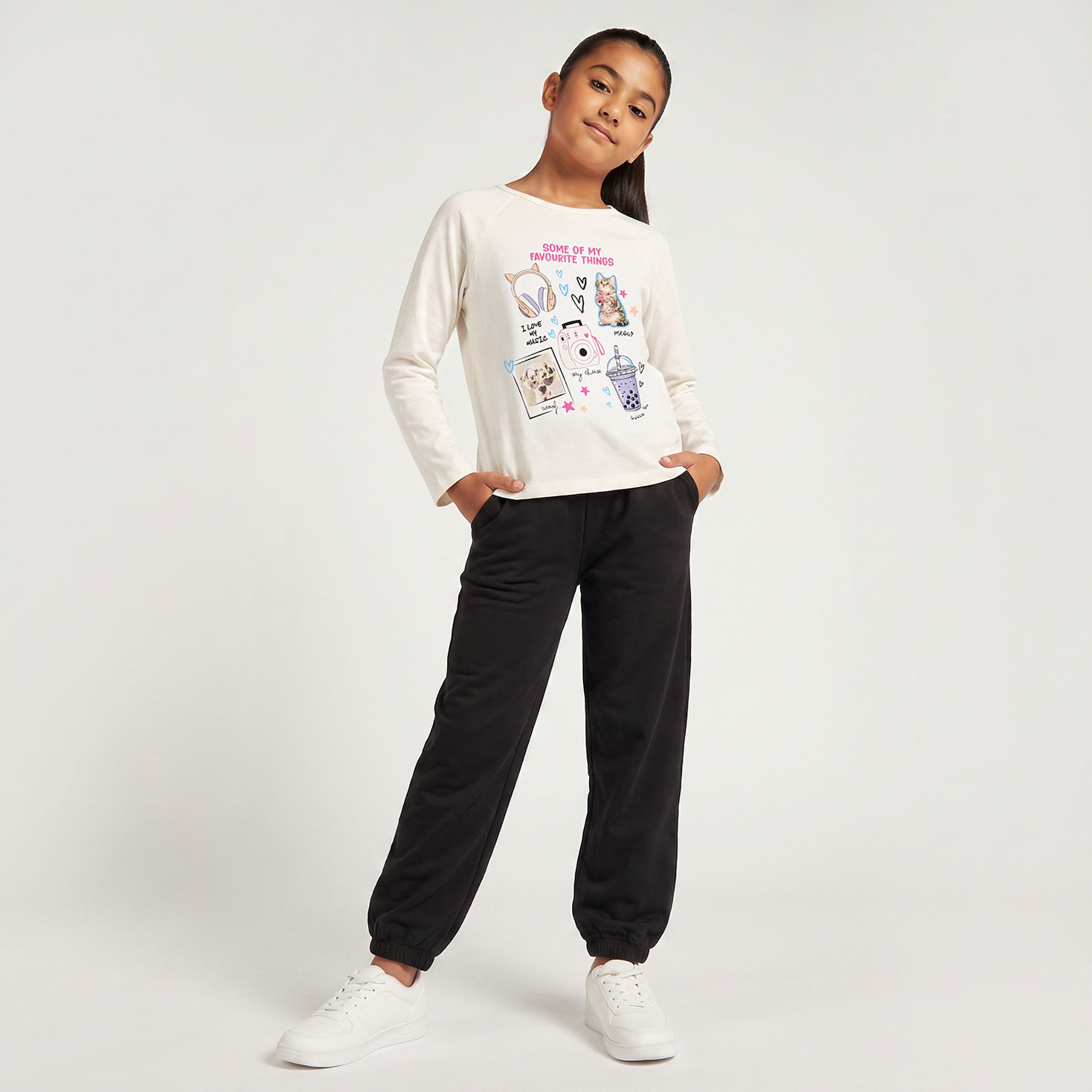 Juniors Crew Neck Long Sleeves T-shirt with Graphic Print-girls-clothing-tshirts-image-5