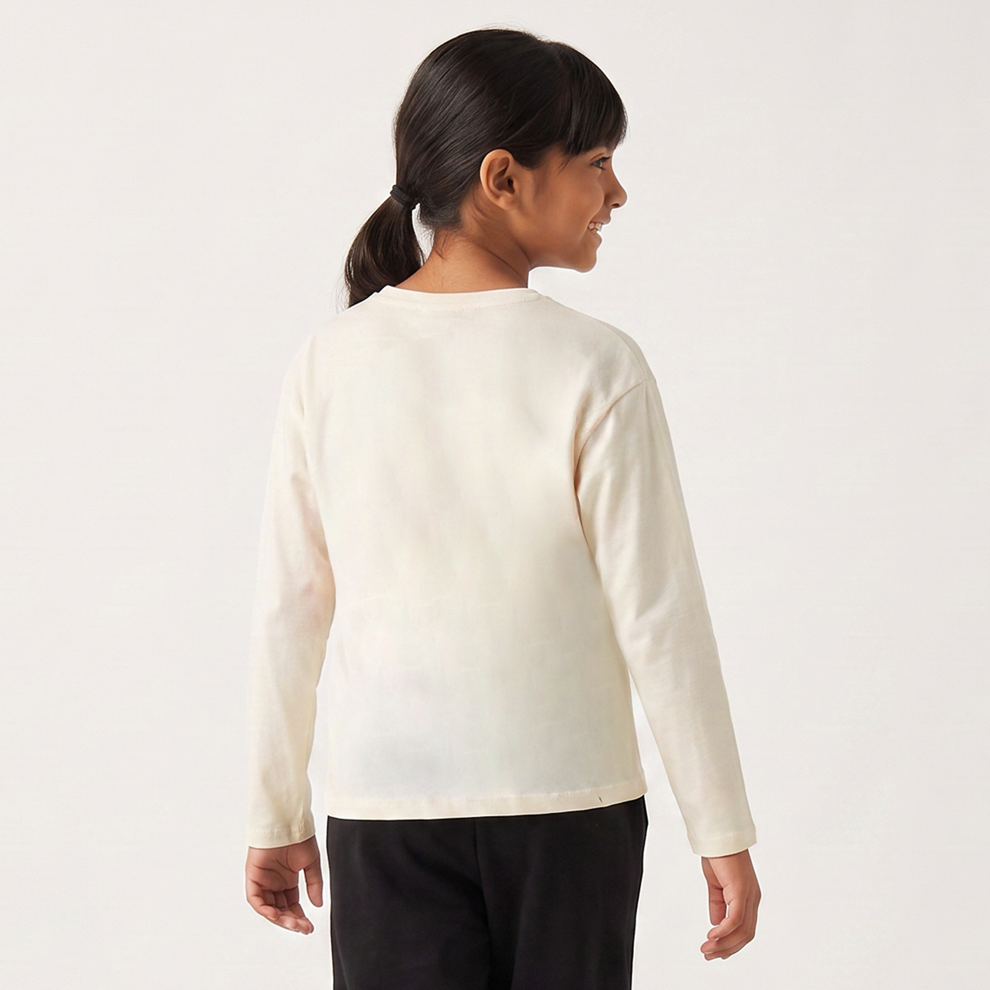 Juniors Print Crew Neck Long Sleeves T-shirt with Typography Print-girls-clothing-tshirts-image-3