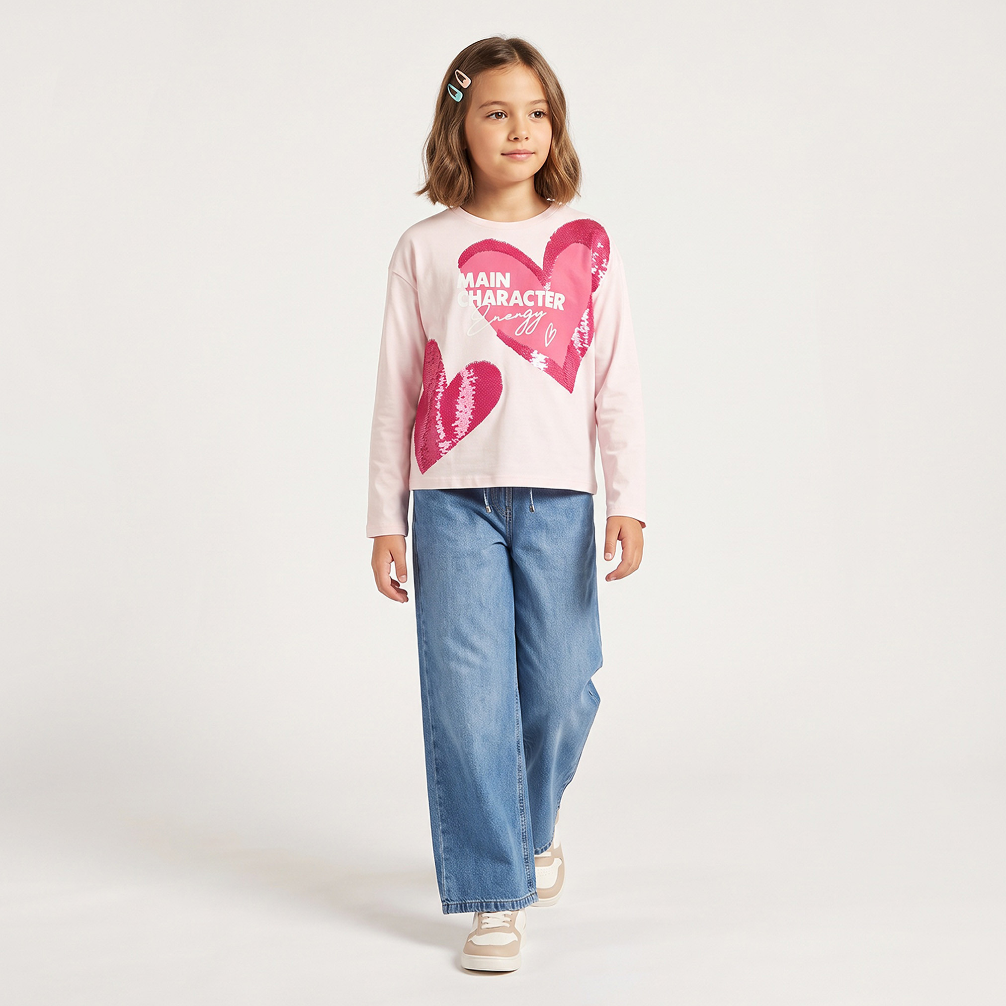 Juniors Crew Neck Long Sleeves T-shirt with Sequin Embellishment-girls-clothing-tshirts-image-2