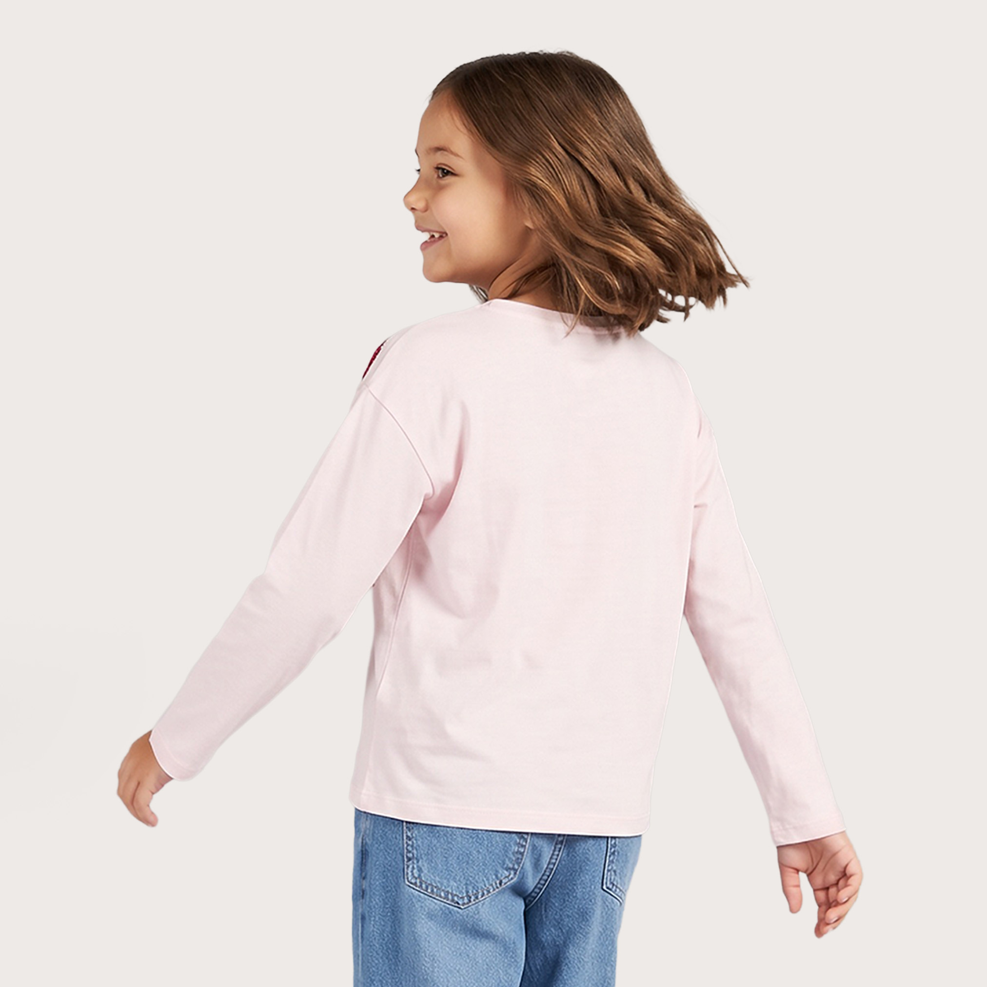 Juniors Crew Neck Long Sleeves T-shirt with Sequin Embellishment-girls-clothing-tshirts-image-3
