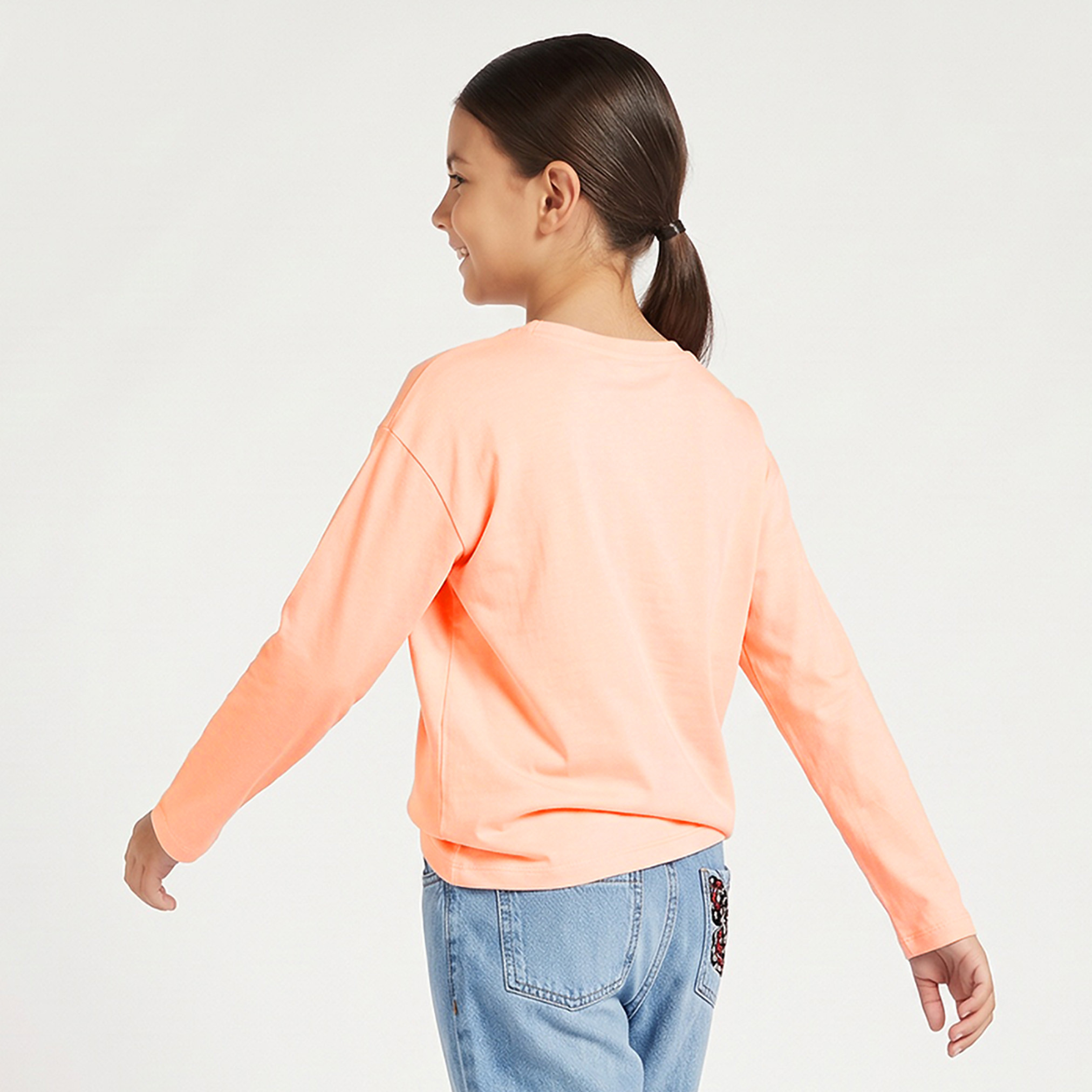 Juniors Crew Neck Long Sleeves T-shirt with Sequin Embellishment-girls-clothing-tshirts-image-3