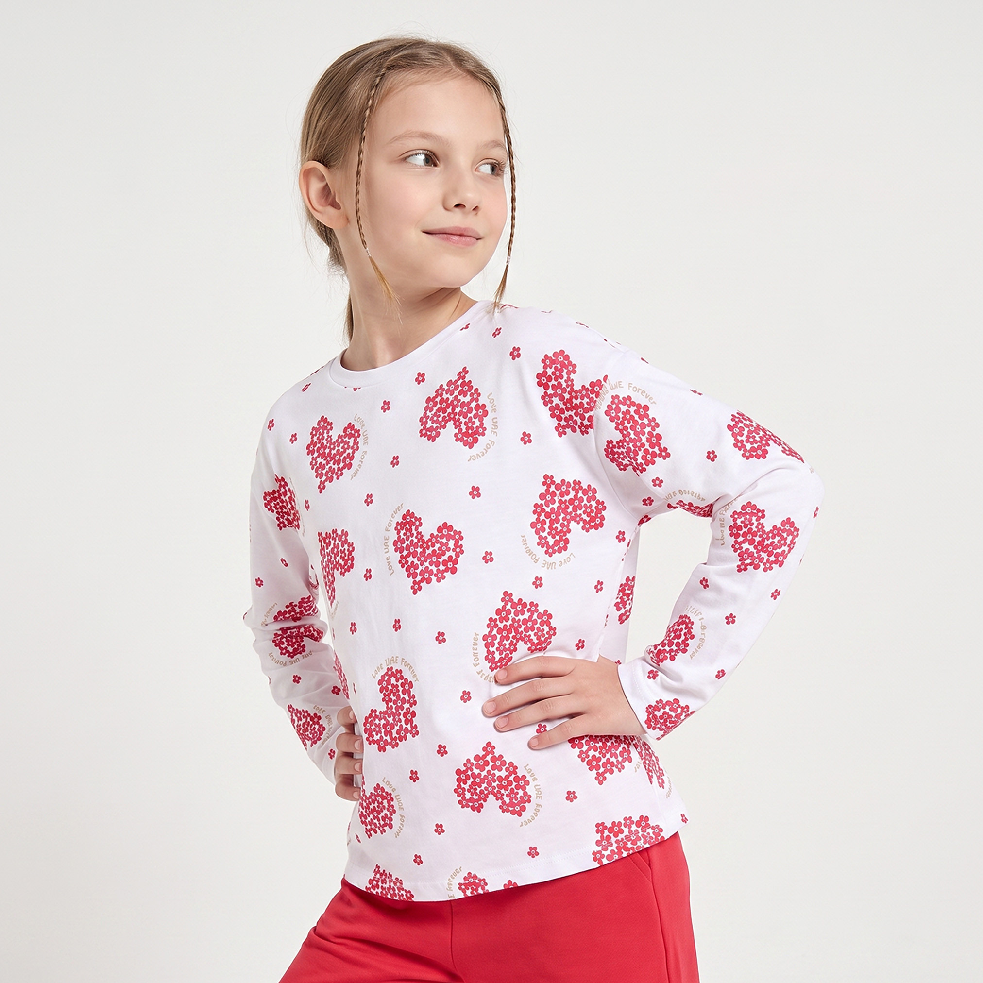 تيشيرت بياقة ضيقة وأكمام طويلة وطبعات من جونيورز-girls-clothing-tshirts-image-1