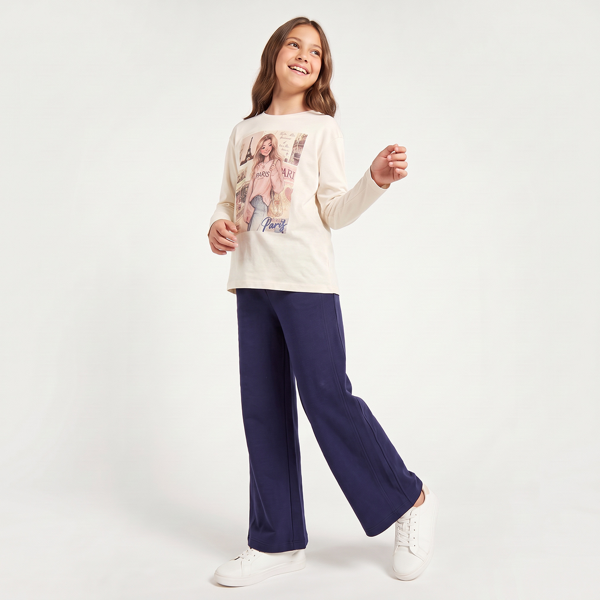 تيشيرت بأكمام طويلة وياقة ضيقة وطبعات باريس من جونيورز-girls-clothing-tshirts-image-3