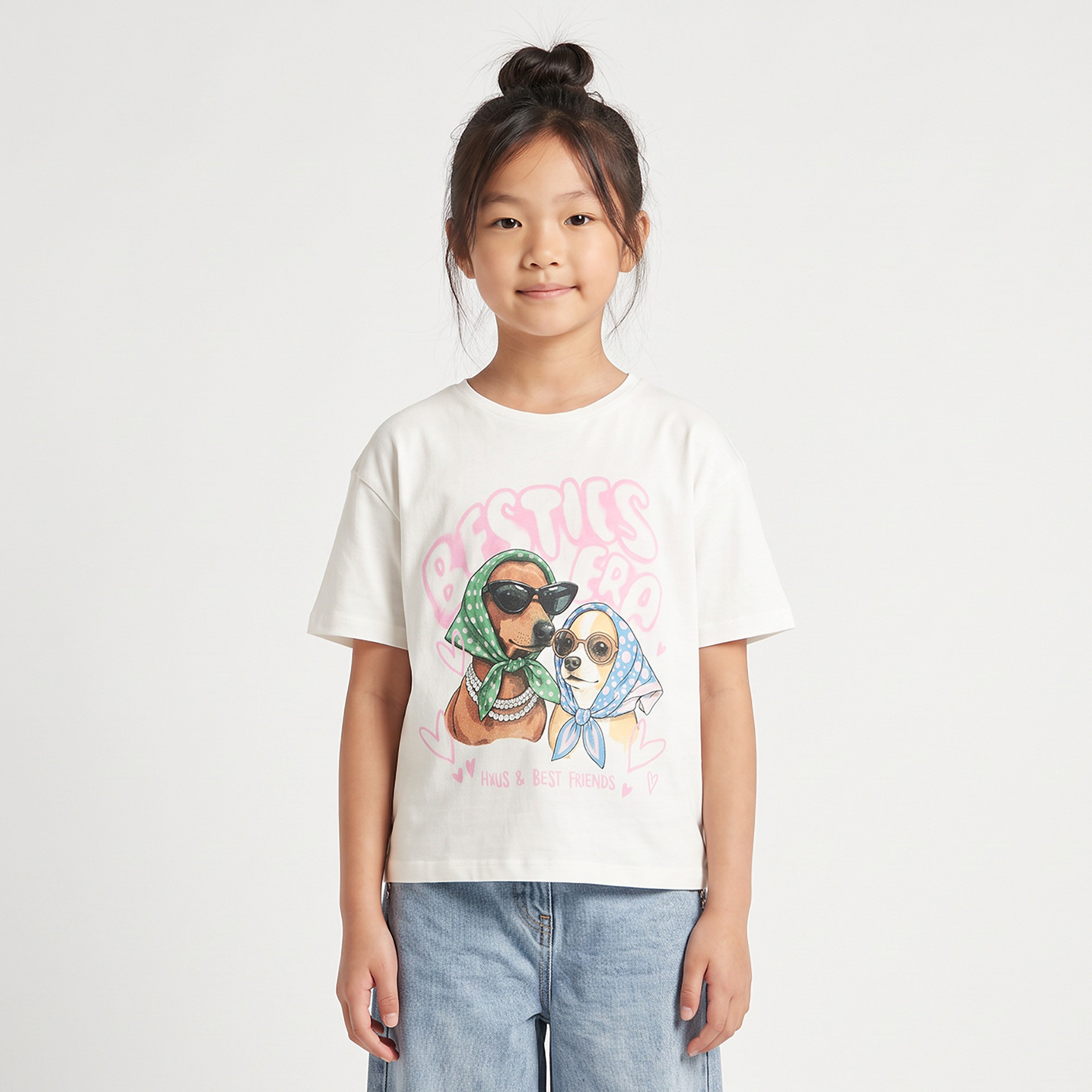 Juniors Round Neck Short Sleeves T-shirt with Graphic Print-girls-clothing-tshirts-image-1