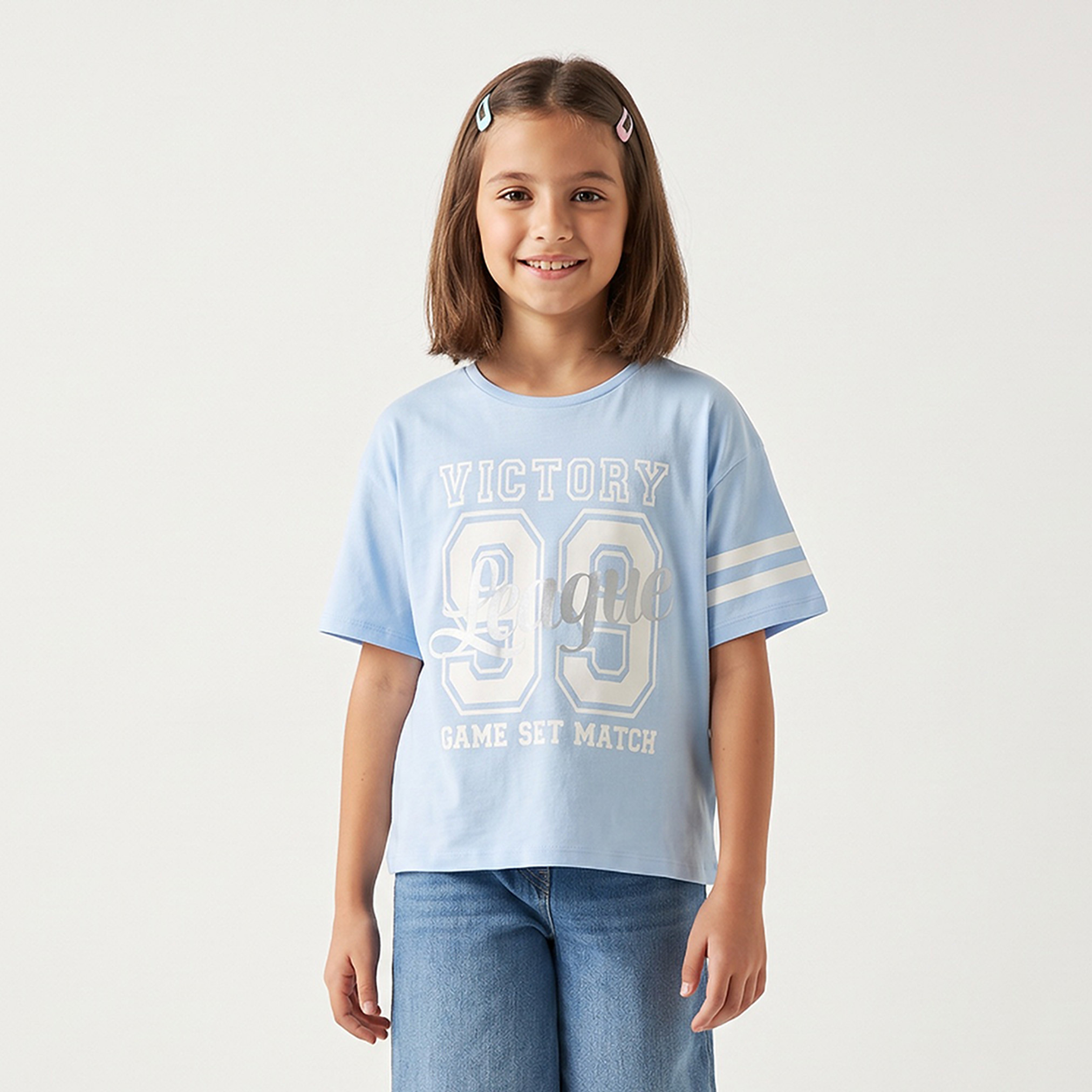 Juniors Crew Neck Short Sleeves T-shirt with Graphic Print-girls-clothing-tshirts-image-1