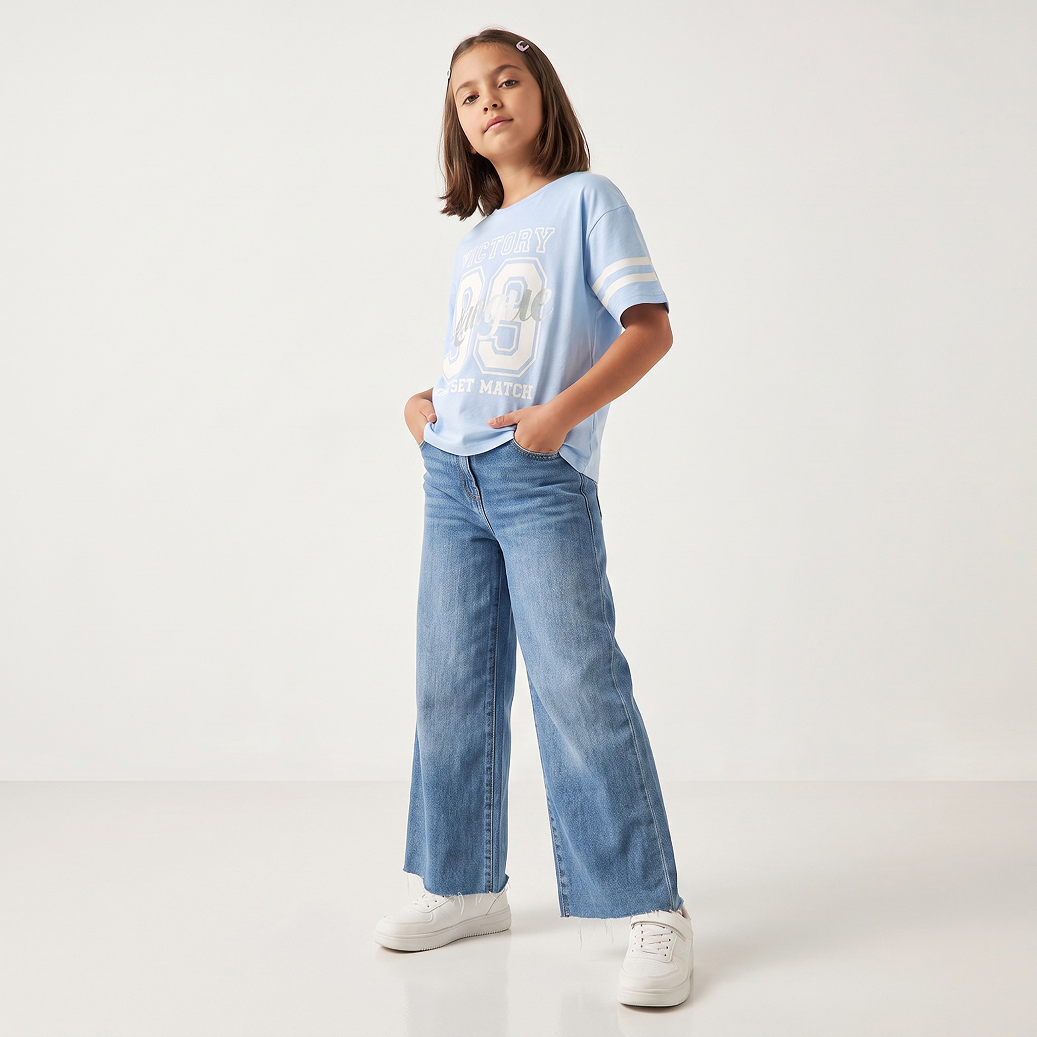 Juniors Crew Neck Short Sleeves T-shirt with Graphic Print-girls-clothing-tshirts-image-6