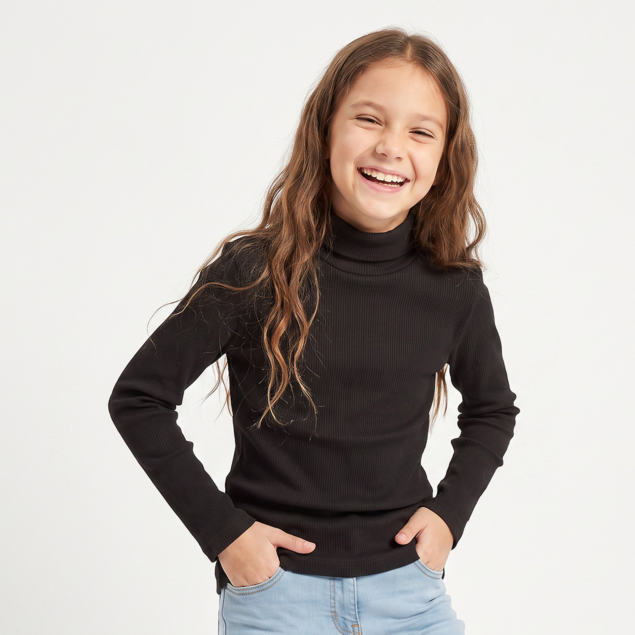 تيشيرت مضلع بياقة عالية وأكمام قصيرة من جونيورز-girls-clothing-tshirts-image-1