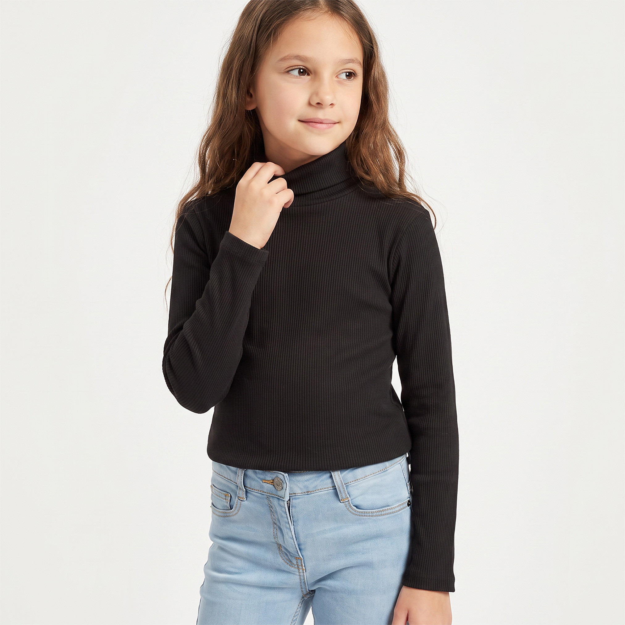 تيشيرت مضلع بياقة عالية وأكمام قصيرة من جونيورز-girls-clothing-tshirts-image-6