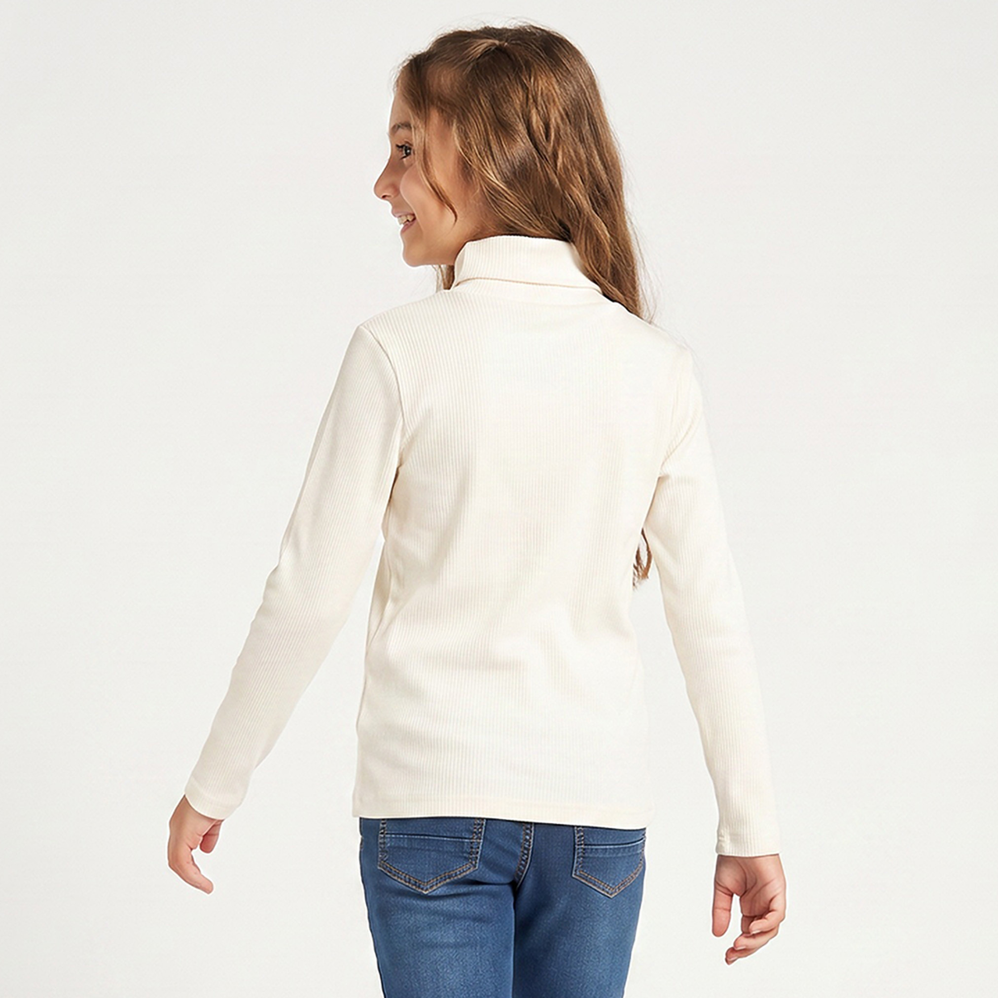 Juniors Turtle Neck Long Sleeves T-shirt with Ribbed Finish-girls-clothing-tshirts-image-3