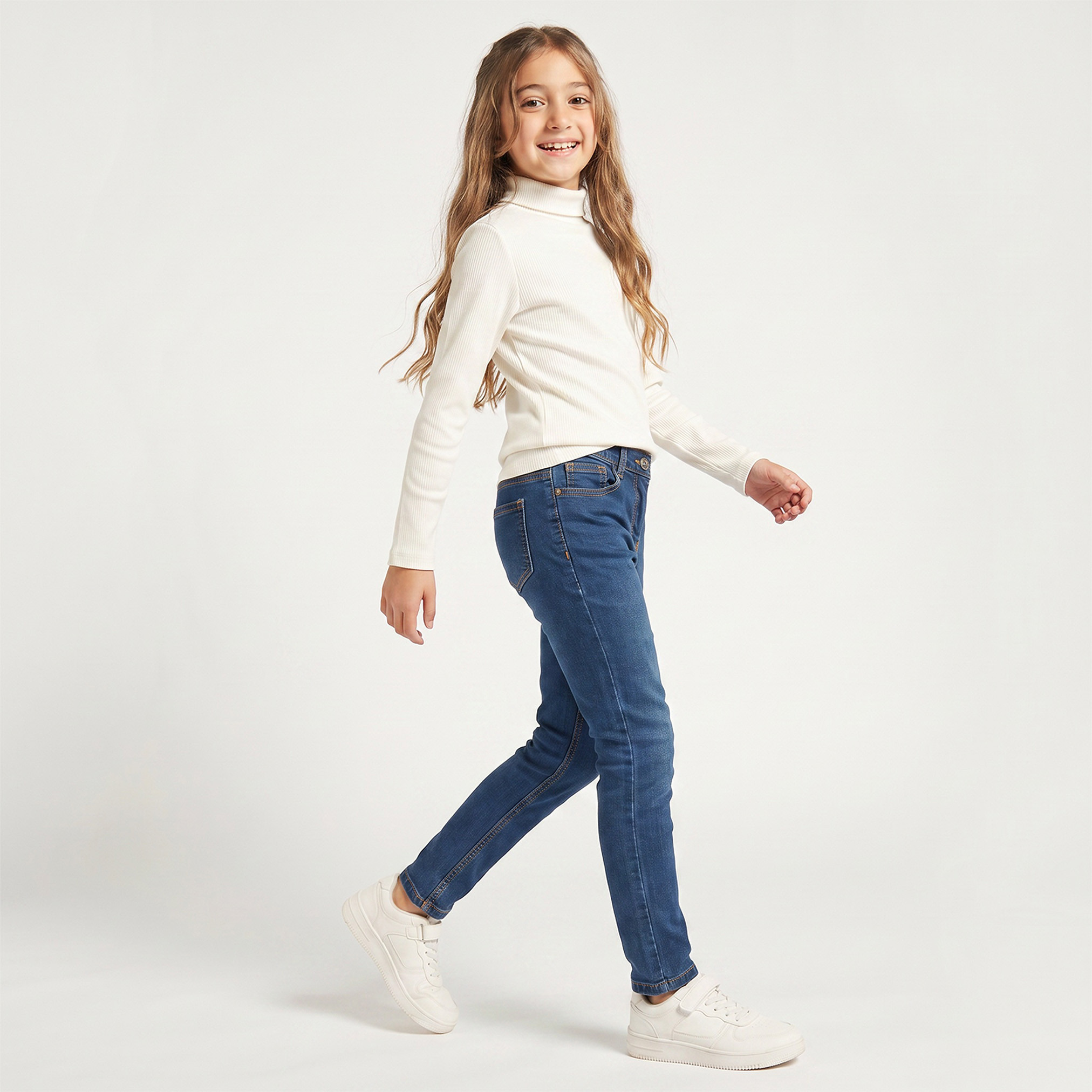 Juniors Turtle Neck Long Sleeves T-shirt with Ribbed Finish-girls-clothing-tshirts-image-5