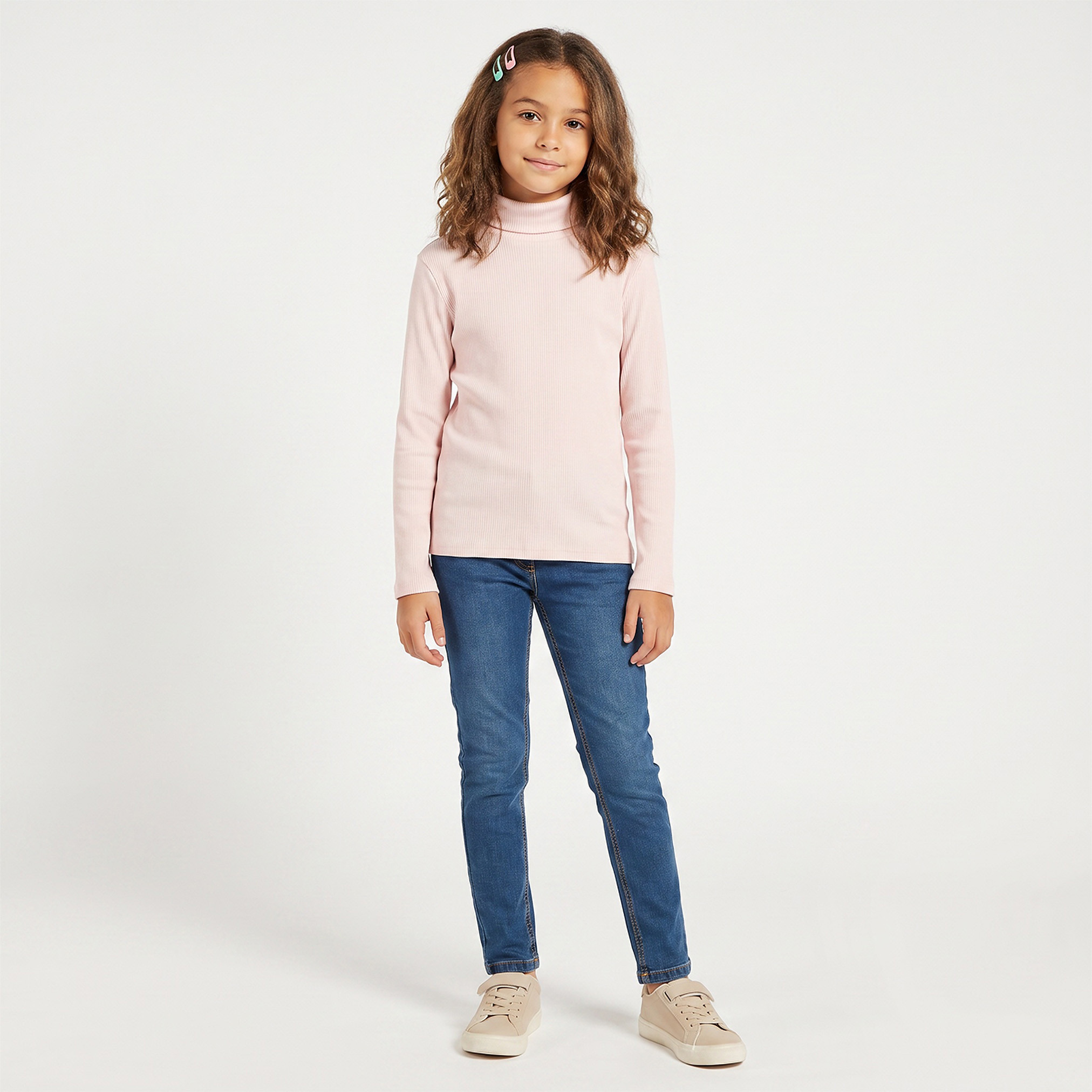 تيشيرت مضلع بياقة عالية وأكمام قصيرة من جونيورز-girls-clothing-tshirts-image-2