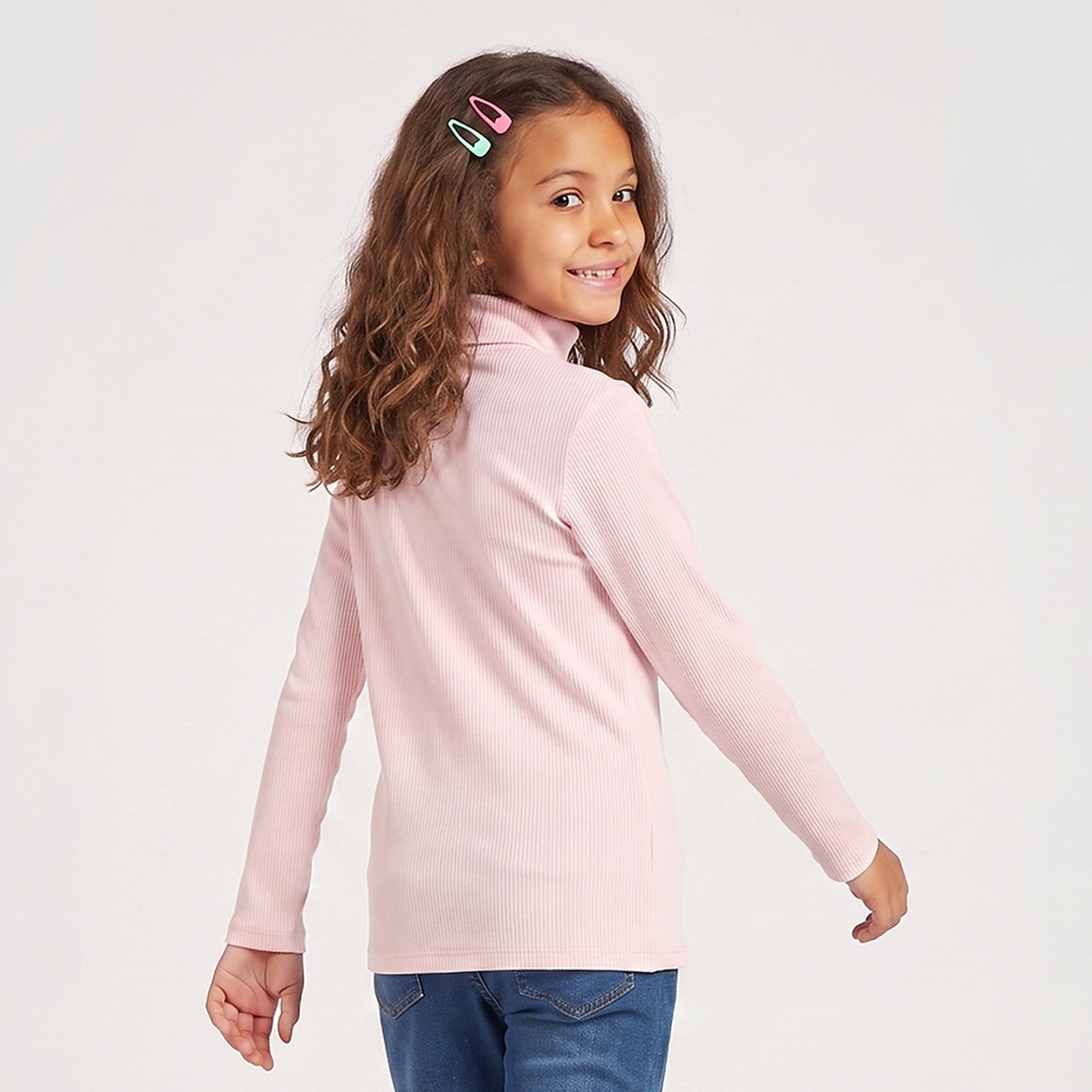 تيشيرت مضلع بياقة عالية وأكمام قصيرة من جونيورز-girls-clothing-tshirts-image-3