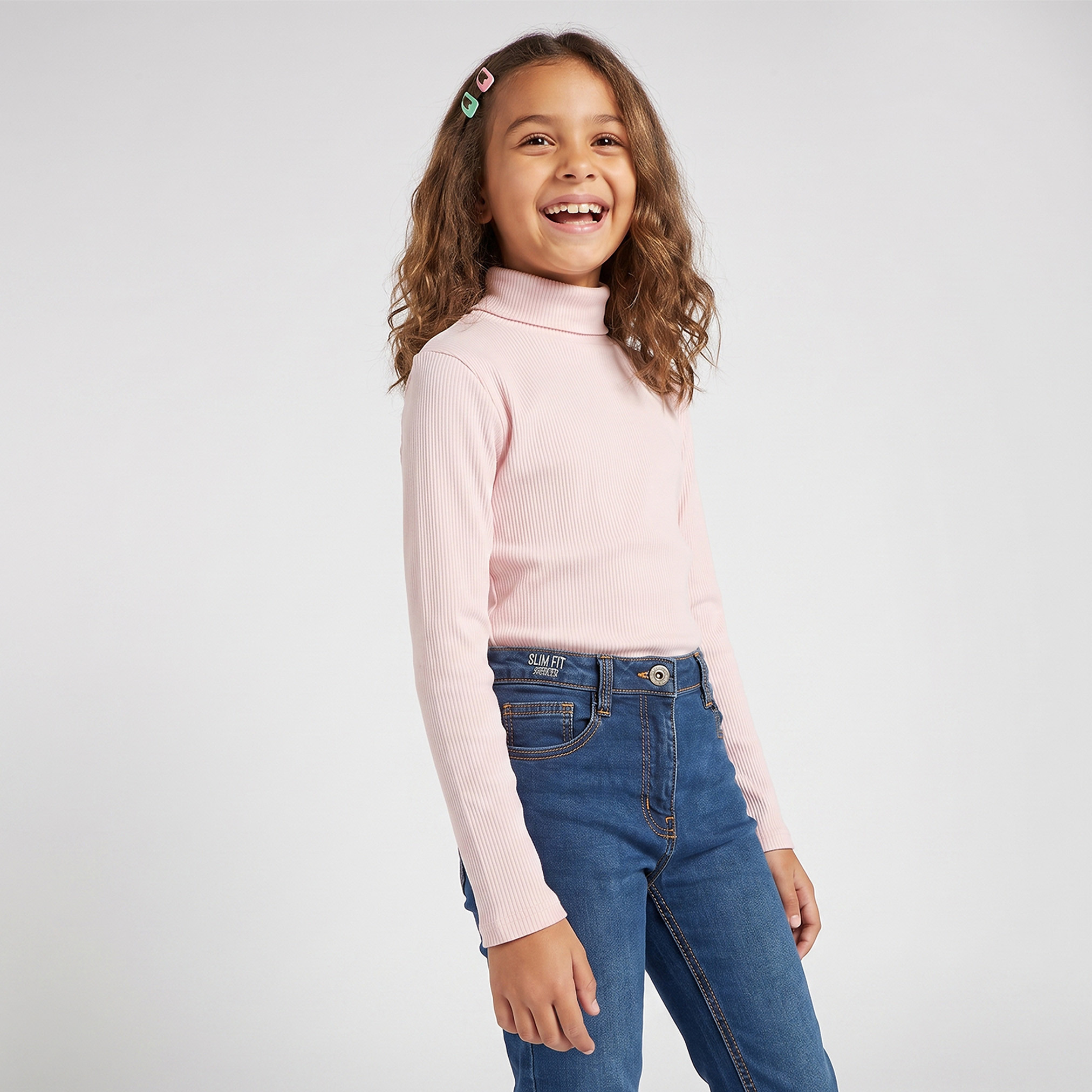 تيشيرت مضلع بياقة عالية وأكمام قصيرة من جونيورز-girls-clothing-tshirts-image-5