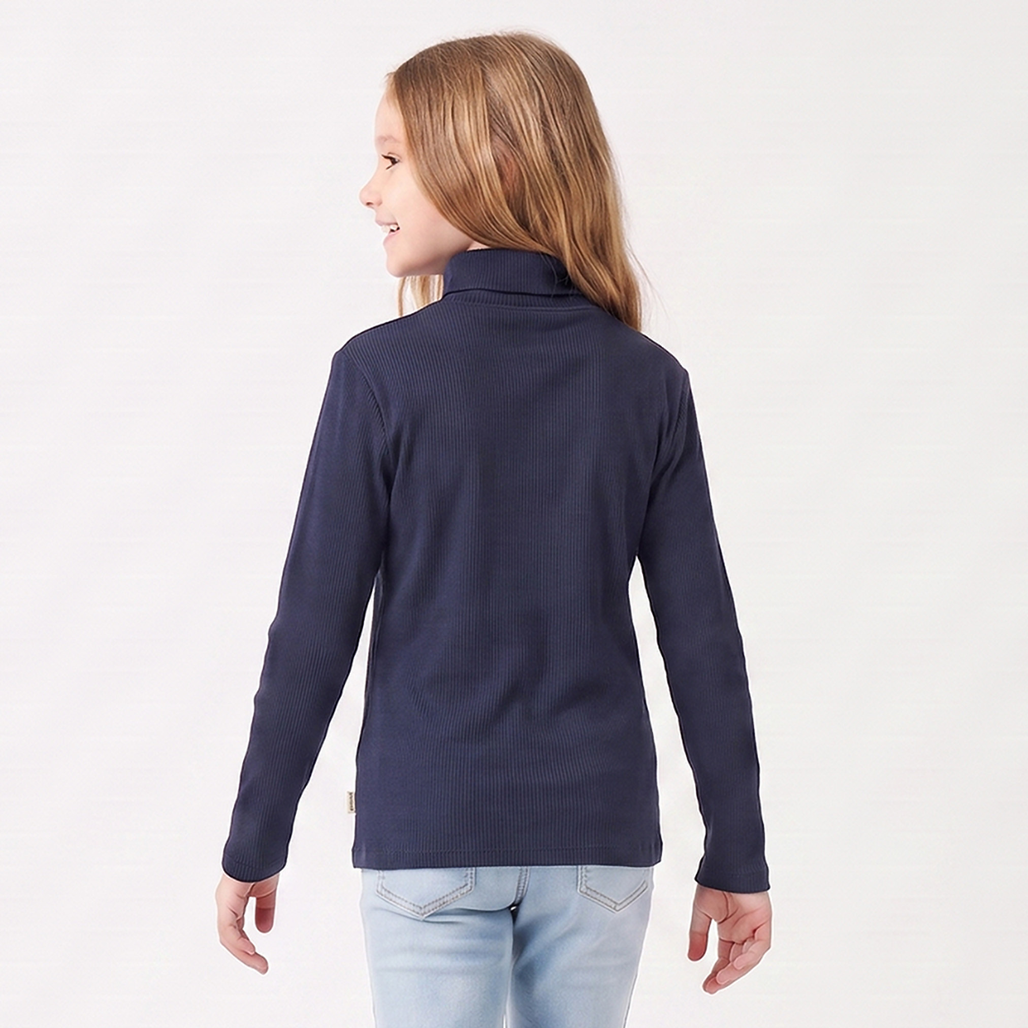 Juniors High Neck Long Sleeves T-shirt with Ribbed Design-girls-clothing-tshirts-image-3