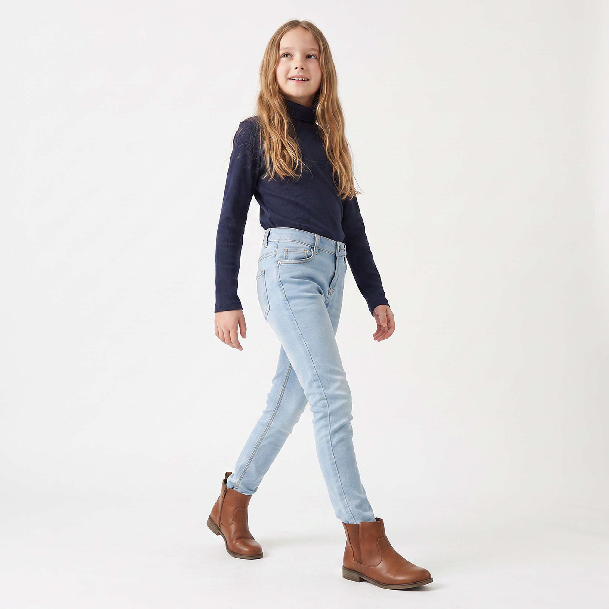 Juniors High Neck Long Sleeves T-shirt with Ribbed Design-girls-clothing-tshirts-image-6