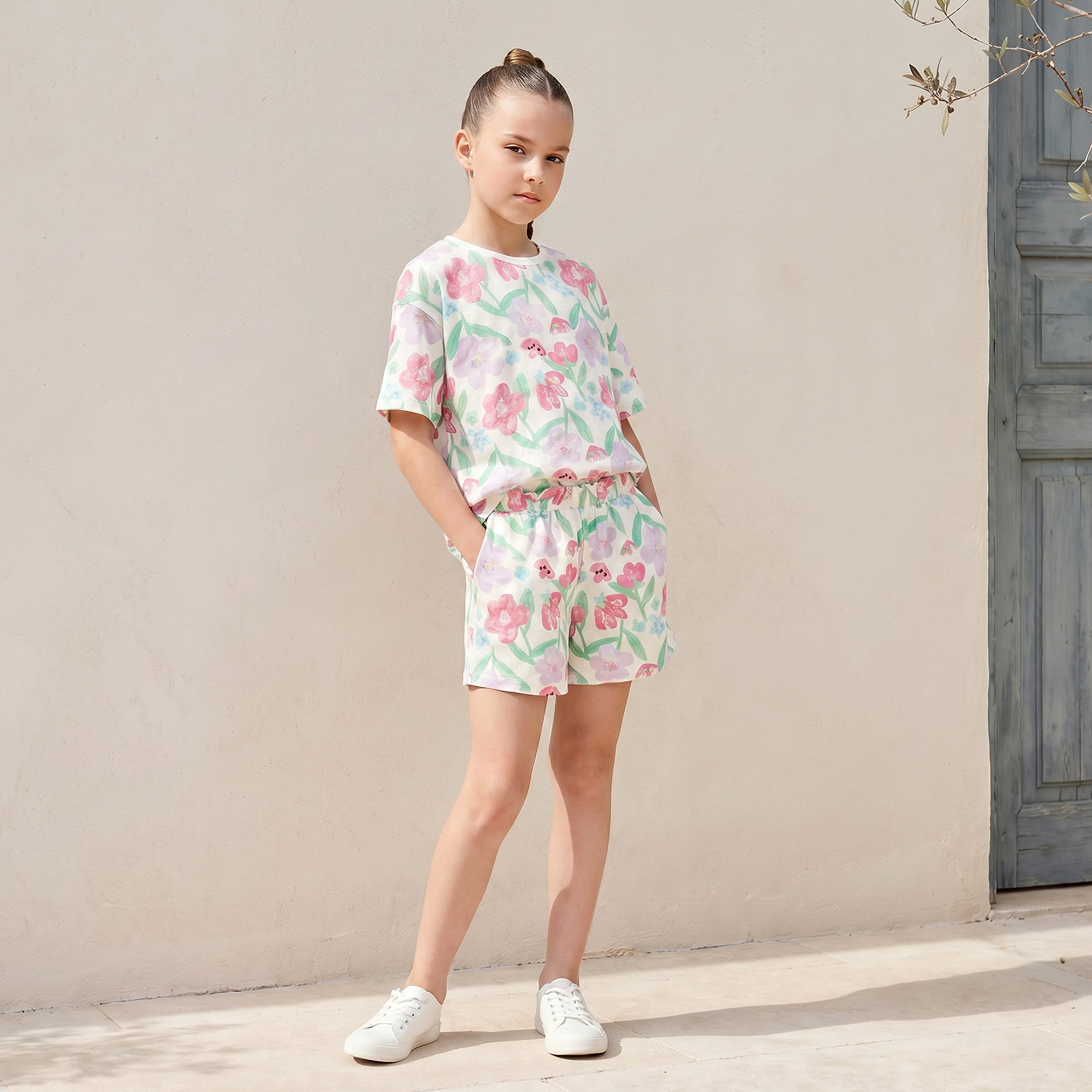 شورت فوق الركبة وخصر مطاطي وطبعات زهرية من جونيورز-girls-clothing-bottoms-shorts-image-5
