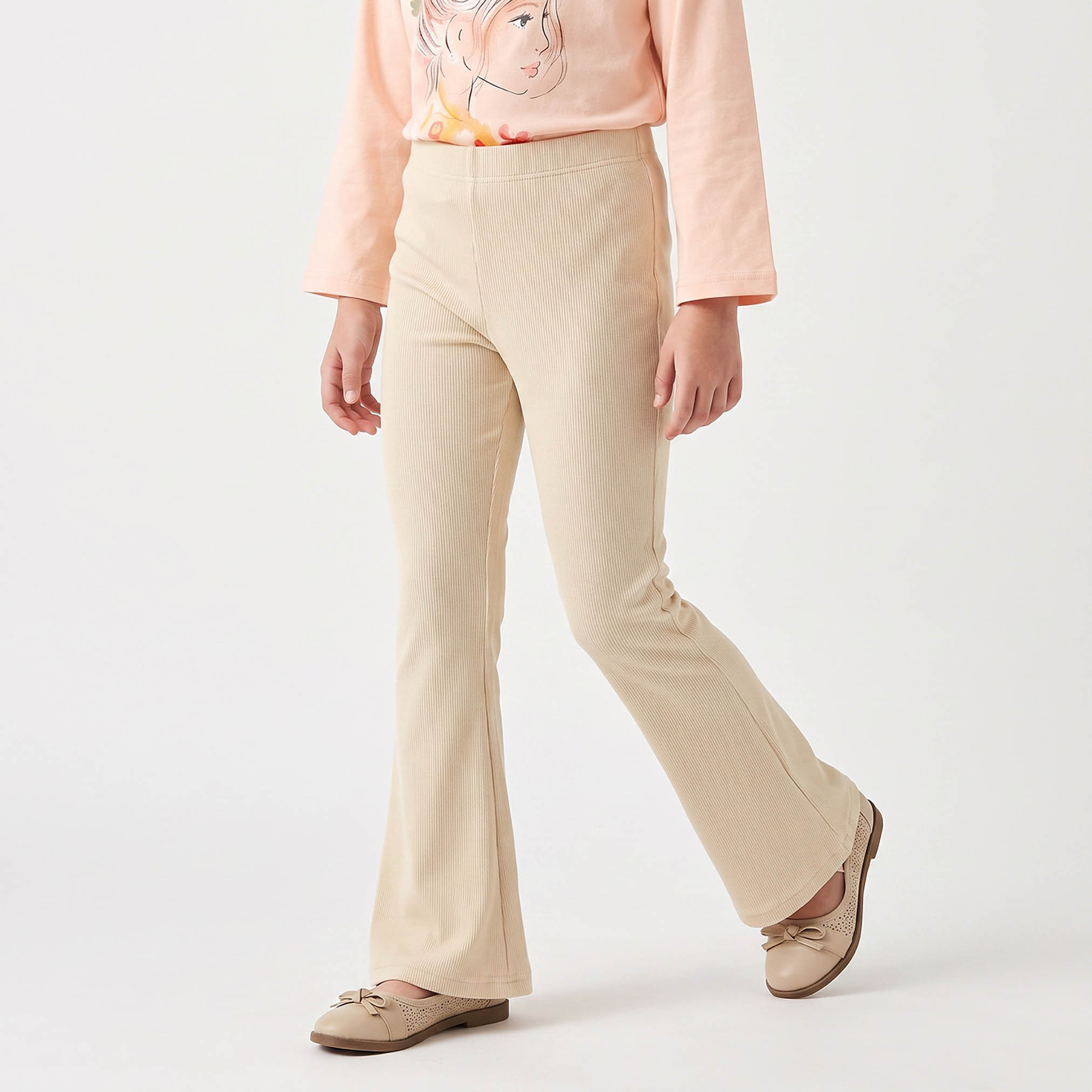 Juniors Flared Leggings with Ribbed Design-girls-clothing-bottoms-leggings-image-1