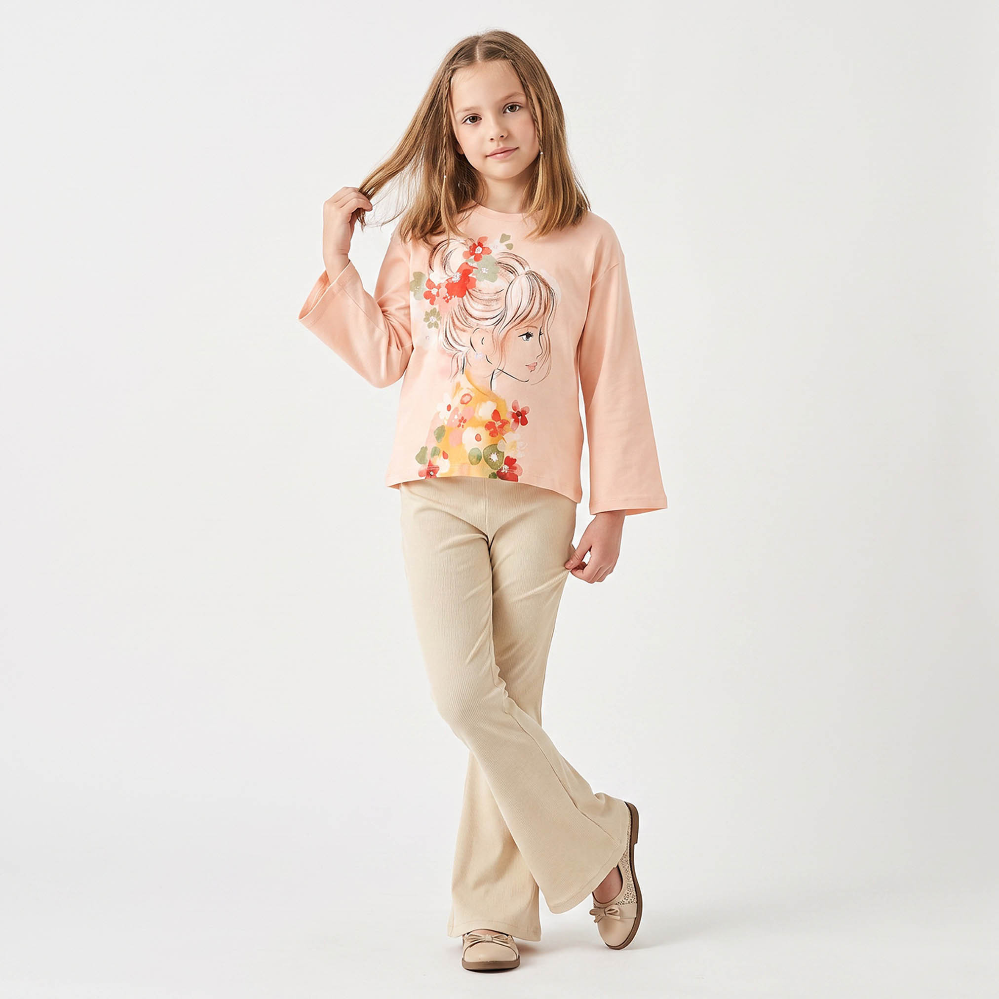 Juniors Flared Leggings with Ribbed Design-girls-clothing-bottoms-leggings-image-2