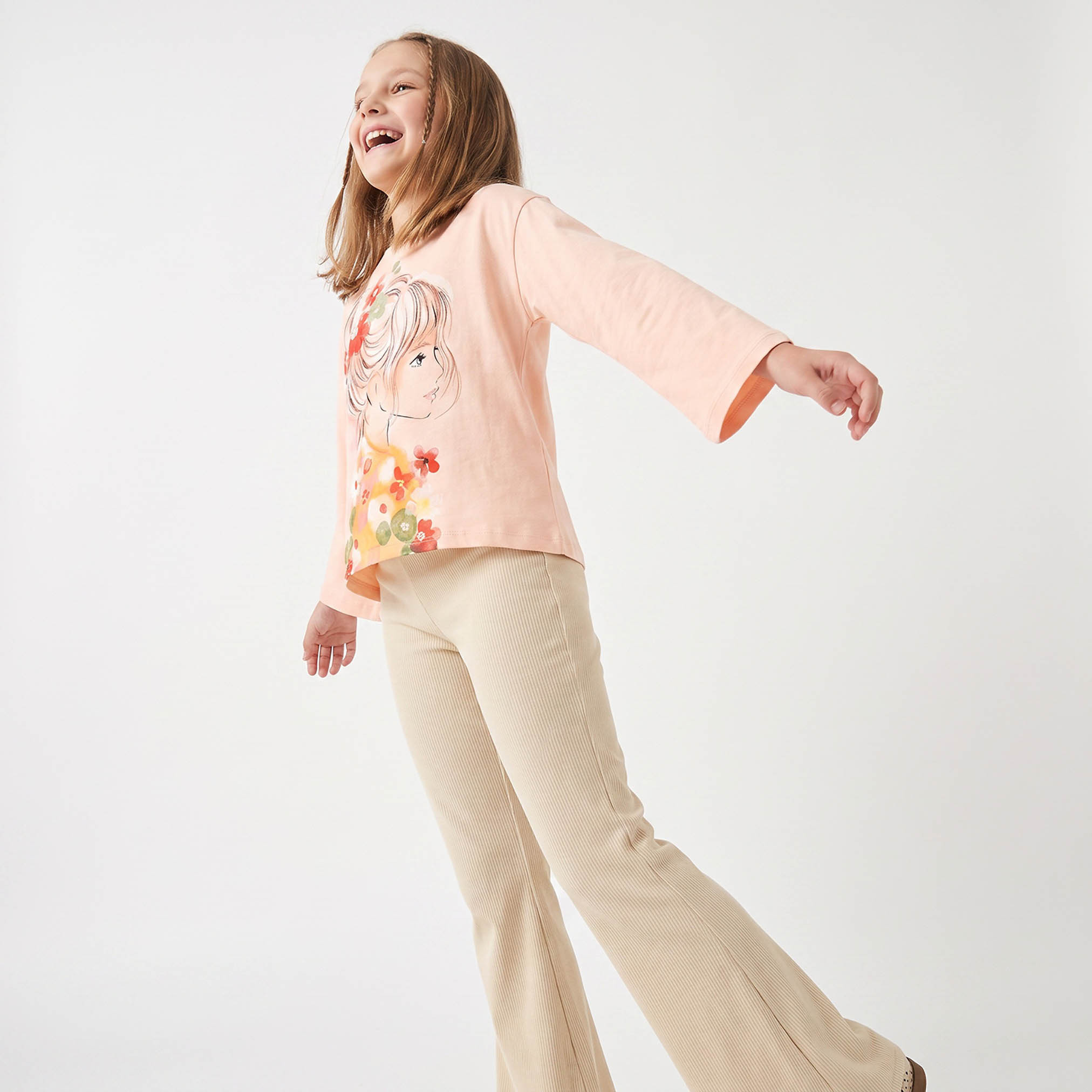 Juniors Flared Leggings with Ribbed Design-girls-clothing-bottoms-leggings-image-5