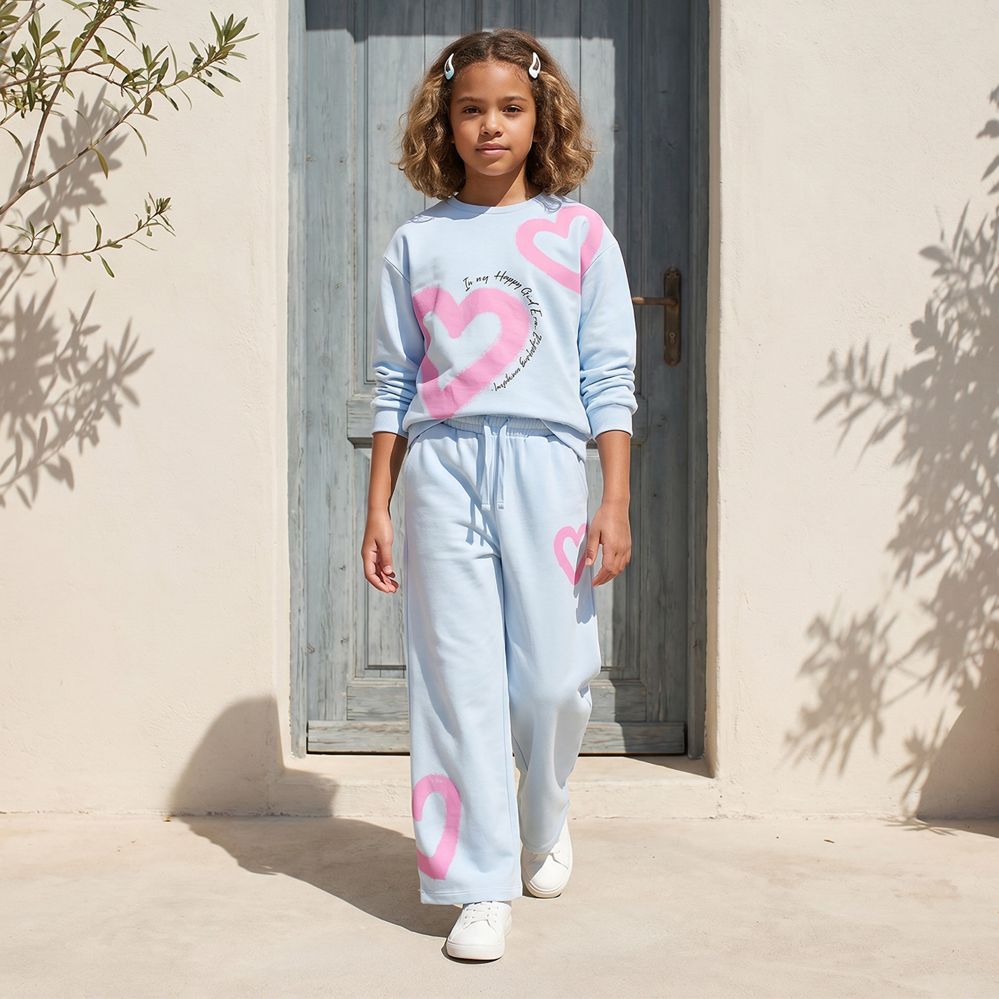 Juniors Drawstring Waistband Track Pants with Heart Print-girls-clothing-bottoms-joggersandtrackpants-image-2