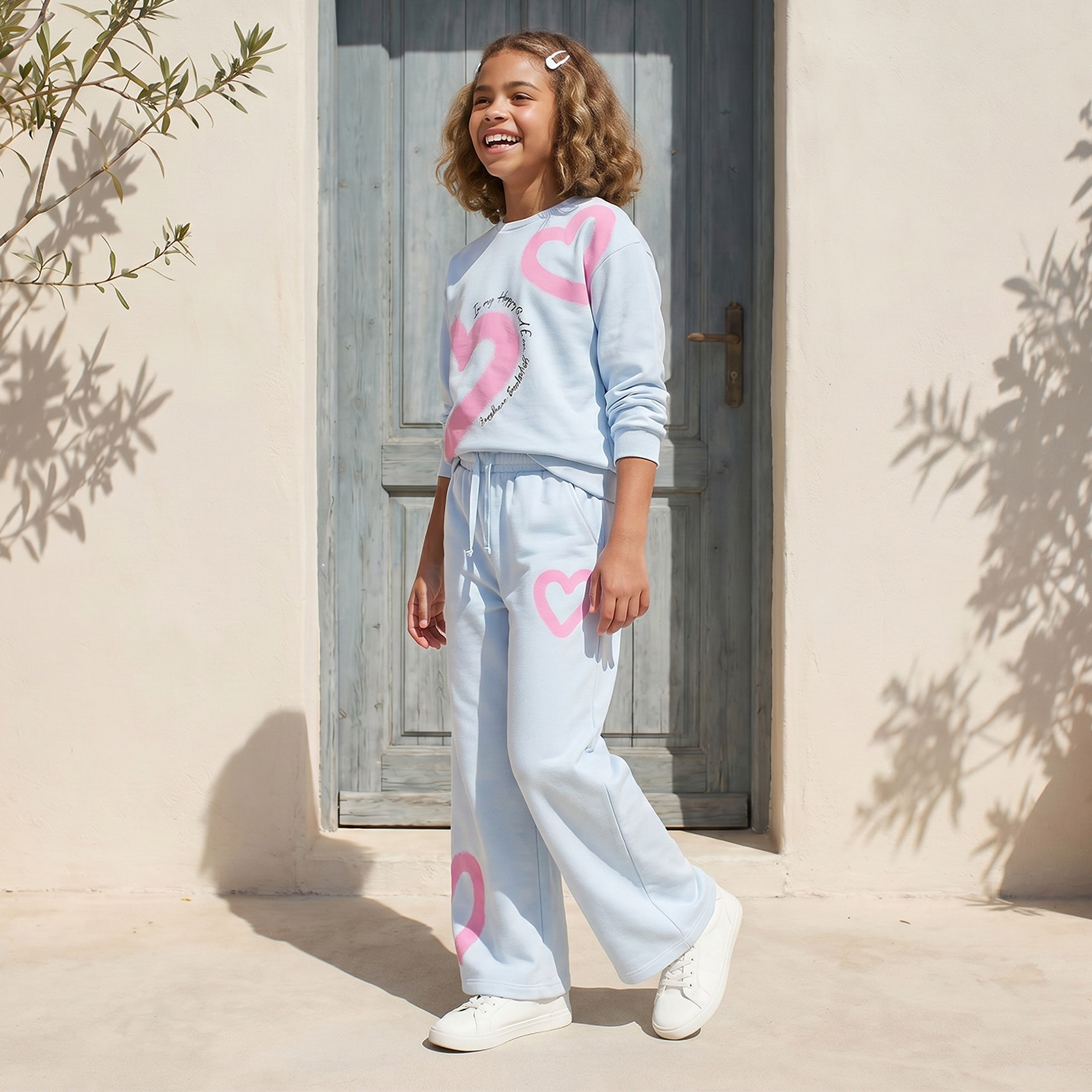 Juniors Drawstring Waistband Track Pants with Heart Print-girls-clothing-bottoms-joggersandtrackpants-image-5