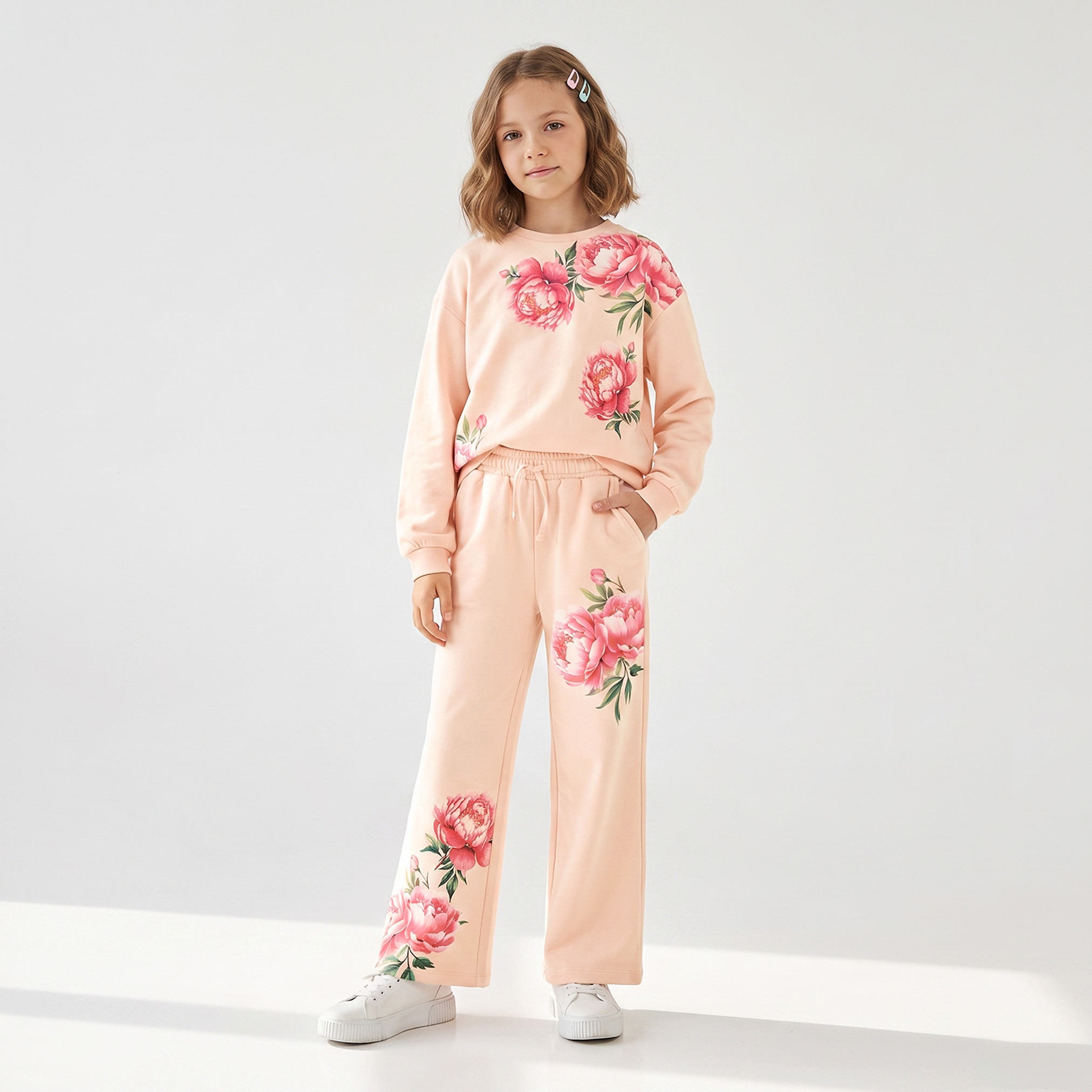بنطلون رياضي بخصر مطاطي ورباط وطبعات زهرية-girls-clothing-bottoms-joggersandtrackpants-image-2