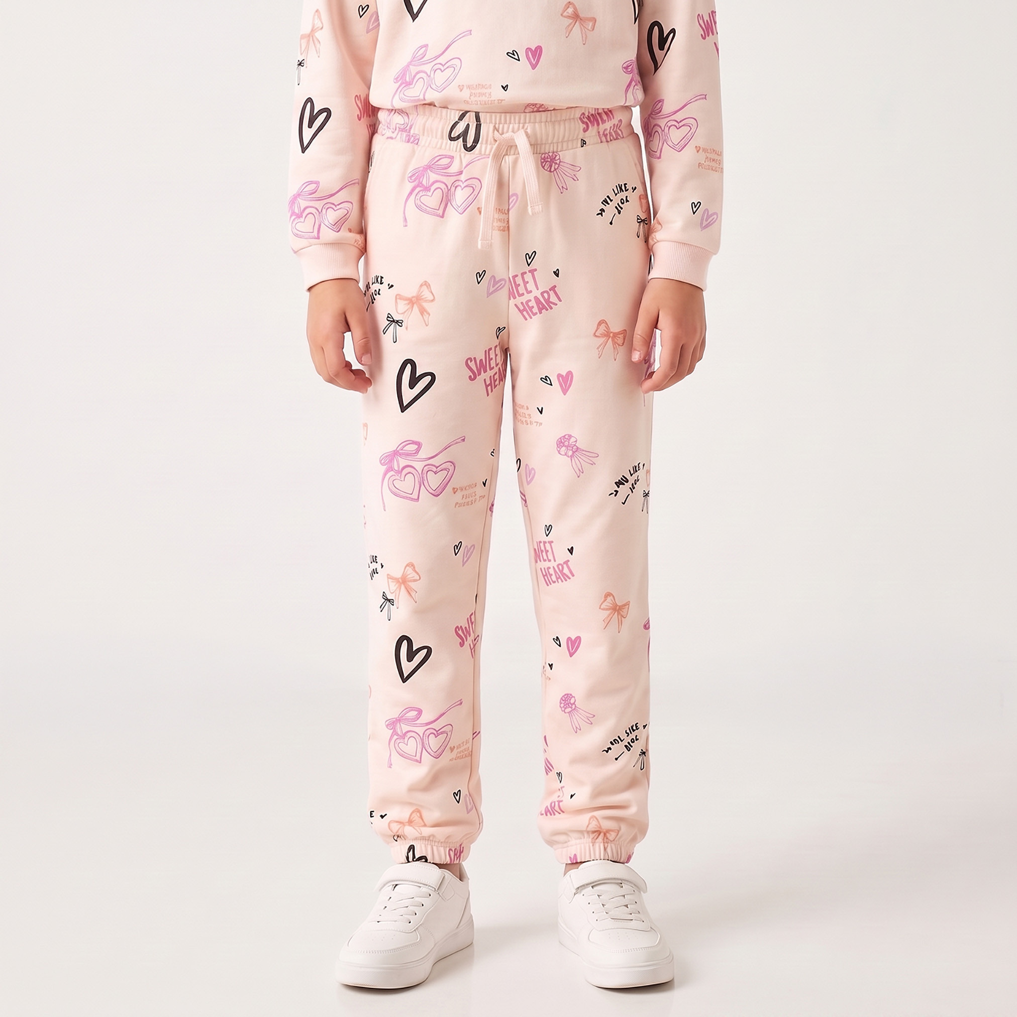 Juniors Drawstring Waist Joggers with Heart Print-girls-clothing-bottoms-joggersandtrackpants-image-1