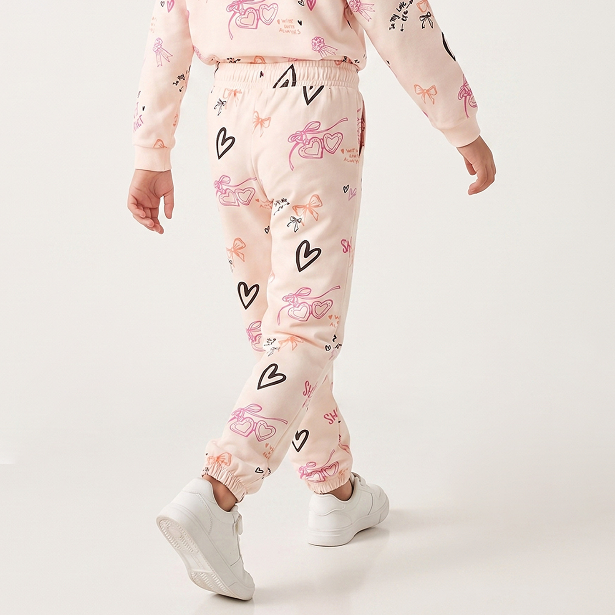 Juniors Drawstring Waist Joggers with Heart Print-girls-clothing-bottoms-joggersandtrackpants-image-2